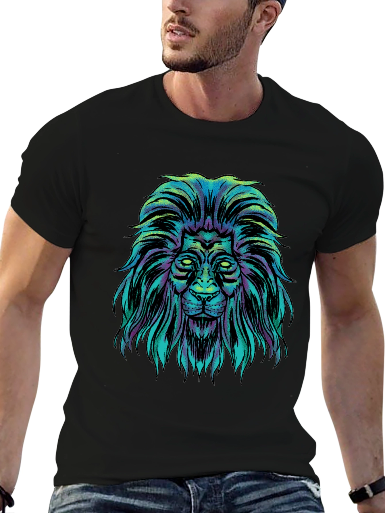 Black Lion Graphic Black T-Shirt view 6