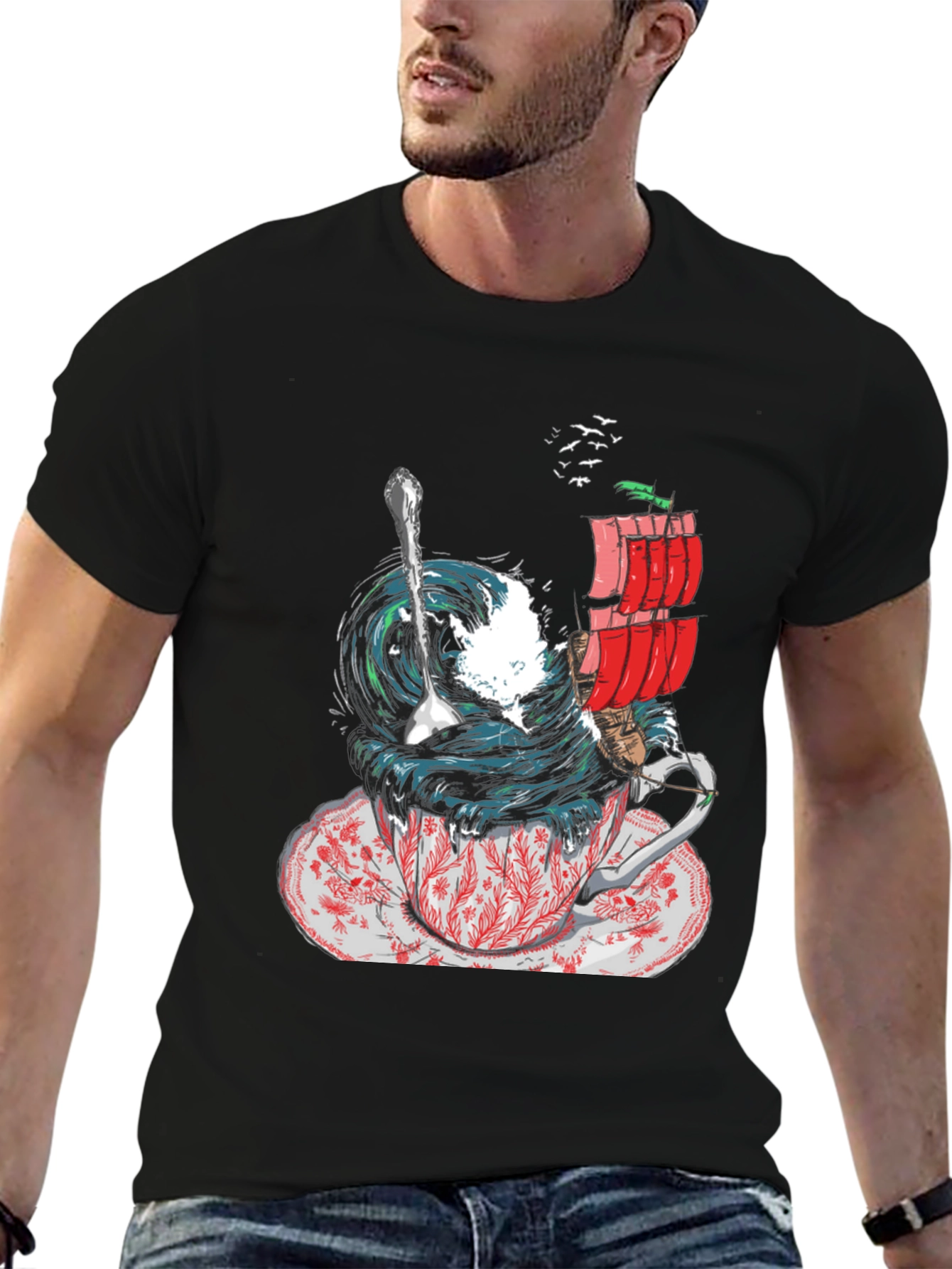 Black Teacup Tempest Graphic T-Shirt view 6