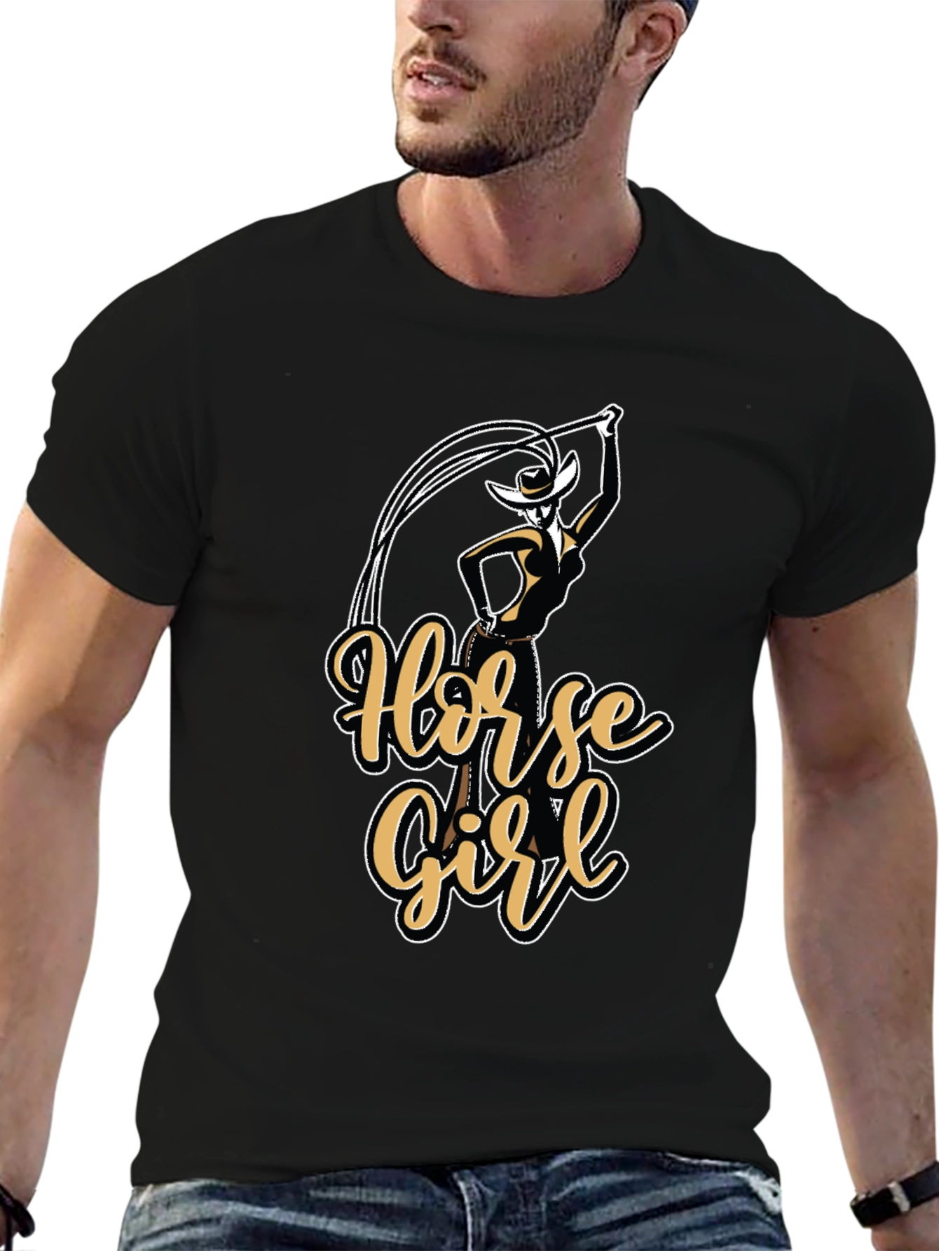 Black Horse Girl Graphic T-Shirt - Black view 6