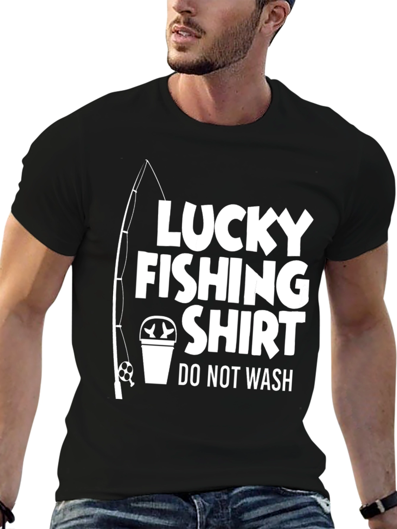 Black Lucky Fishing Shirt - Novelty Graphic Tee view 6