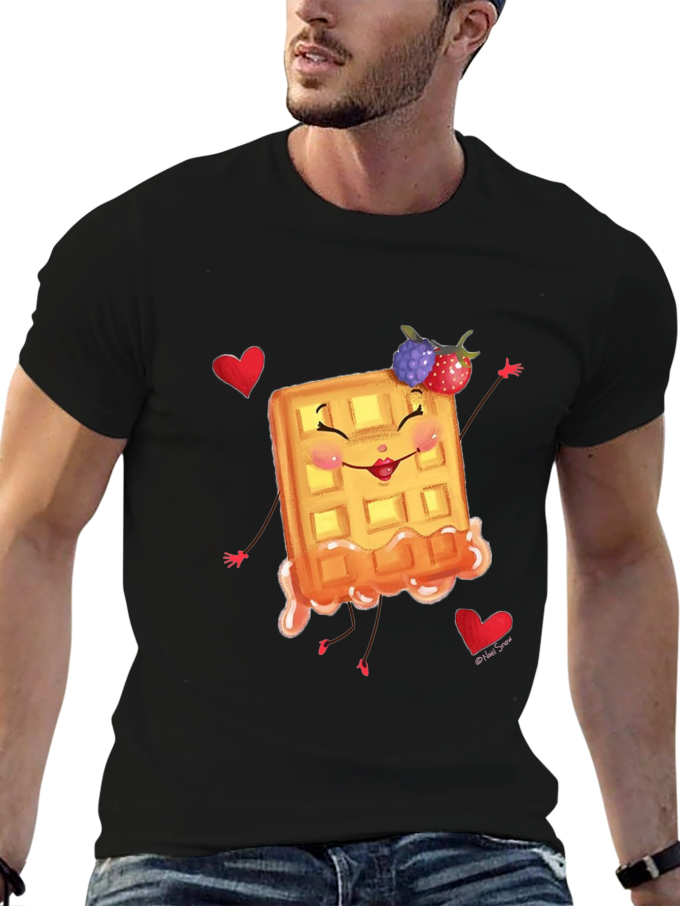 Black Cute Waffle T-Shirt - Sweet & Funny Design view 6