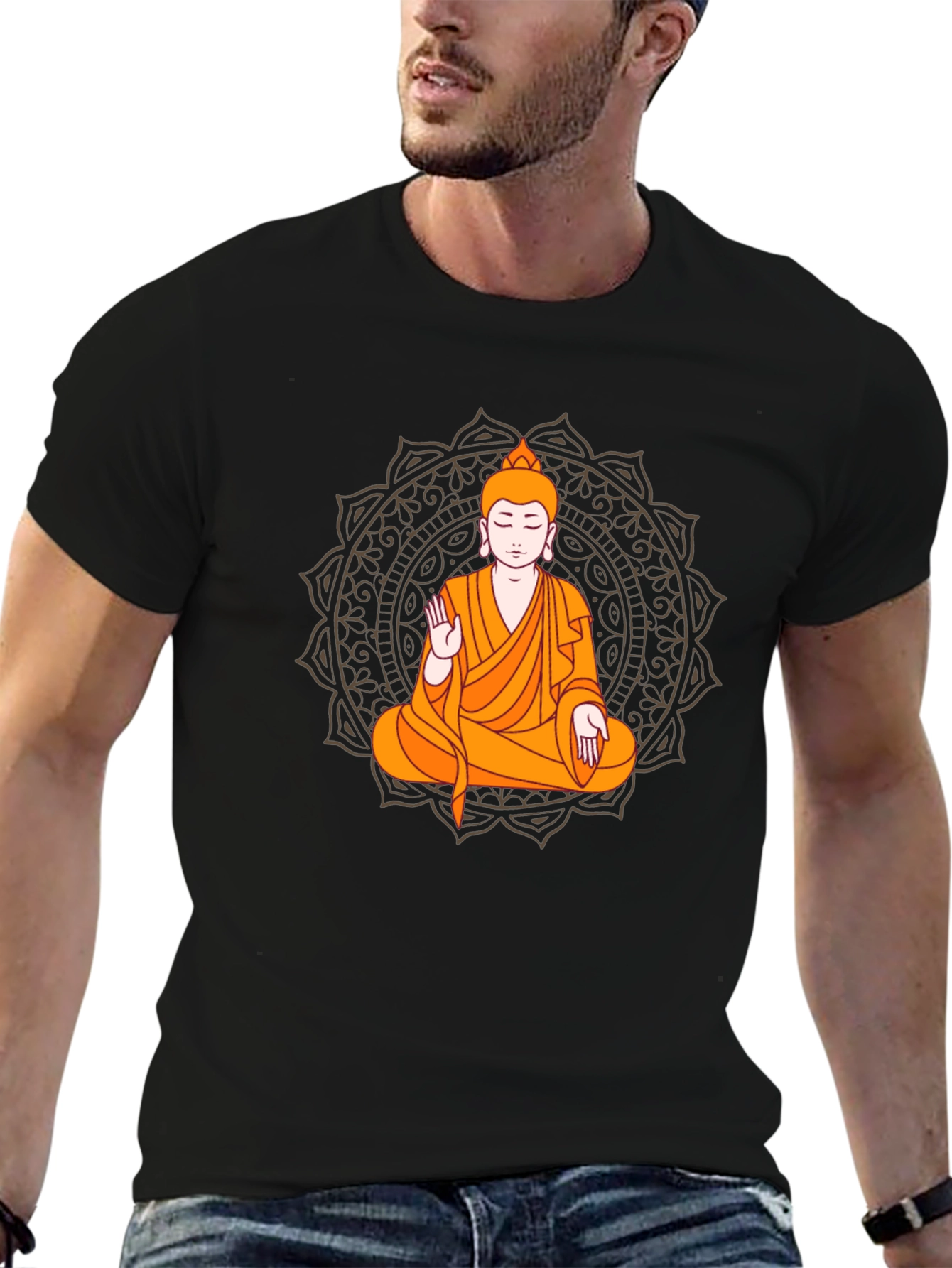 Black Buddha Mandala Graphic Tee - Meditate in Style view 6