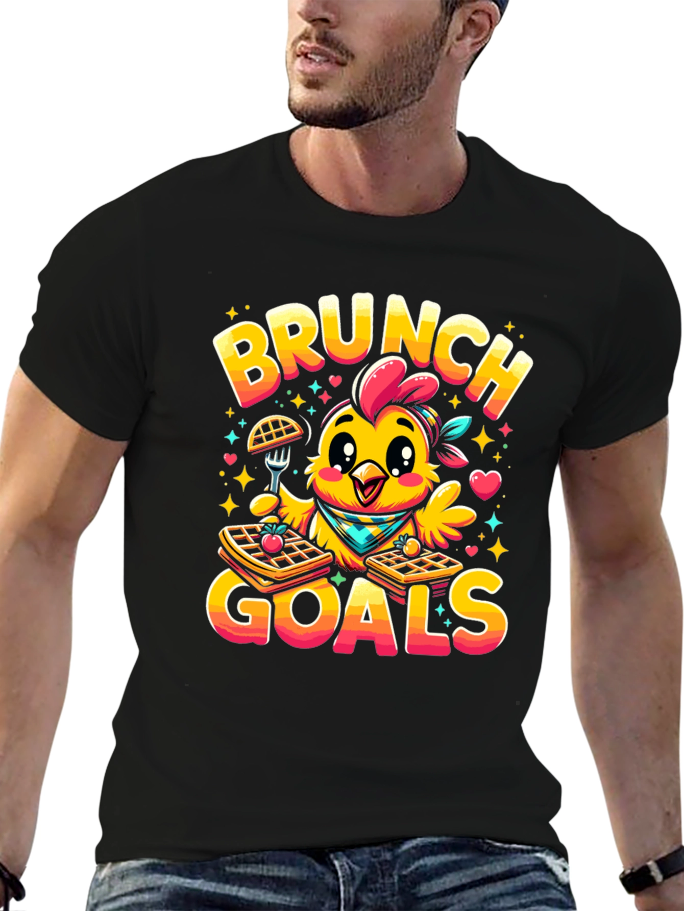 Black Brunch Goals Chicken Graphic Tee view 6