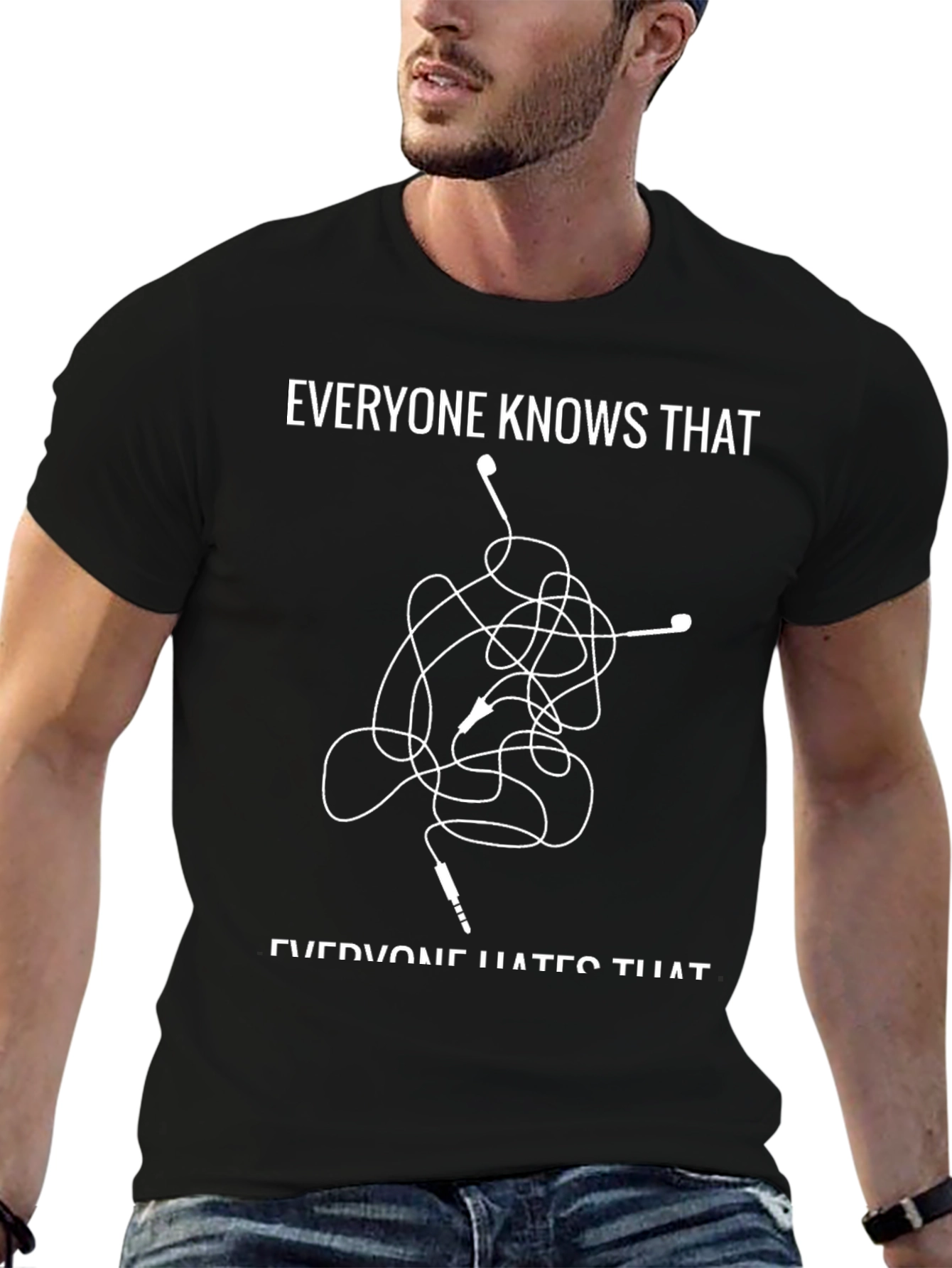 Black Tangled Earbuds Graphic Tee - Everyone Hates That! view 6