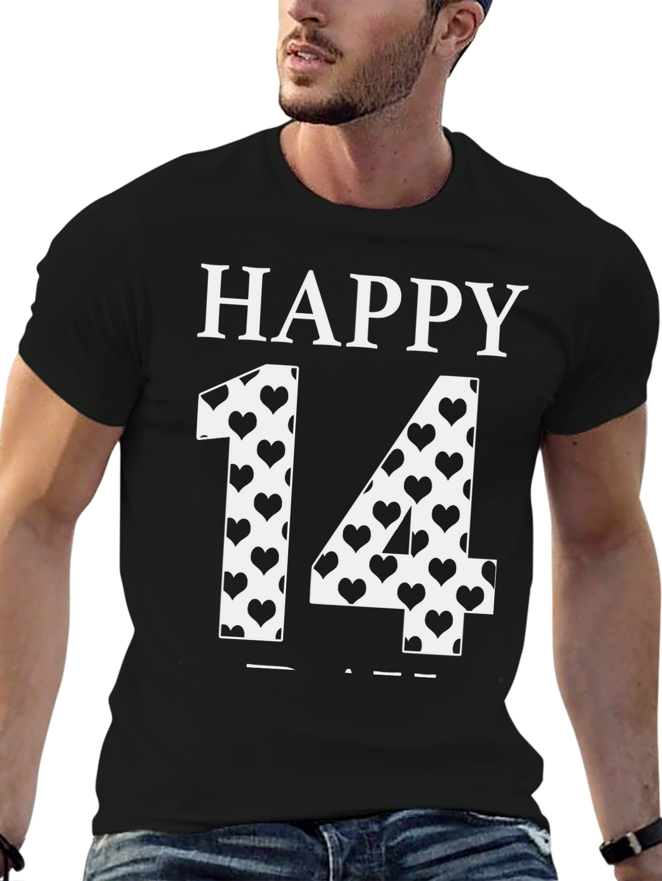 Happy 14 Valentines Day Heart Print T-Shirt - 6