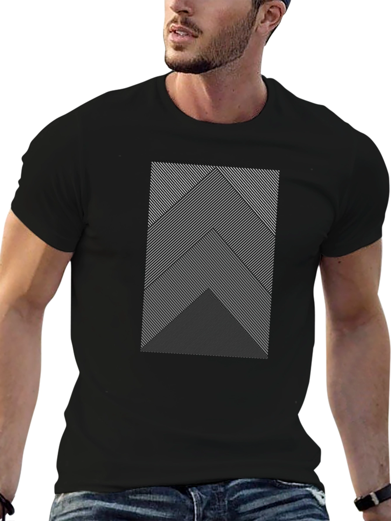 Black Abstract Geometric Black T-Shirt view 6