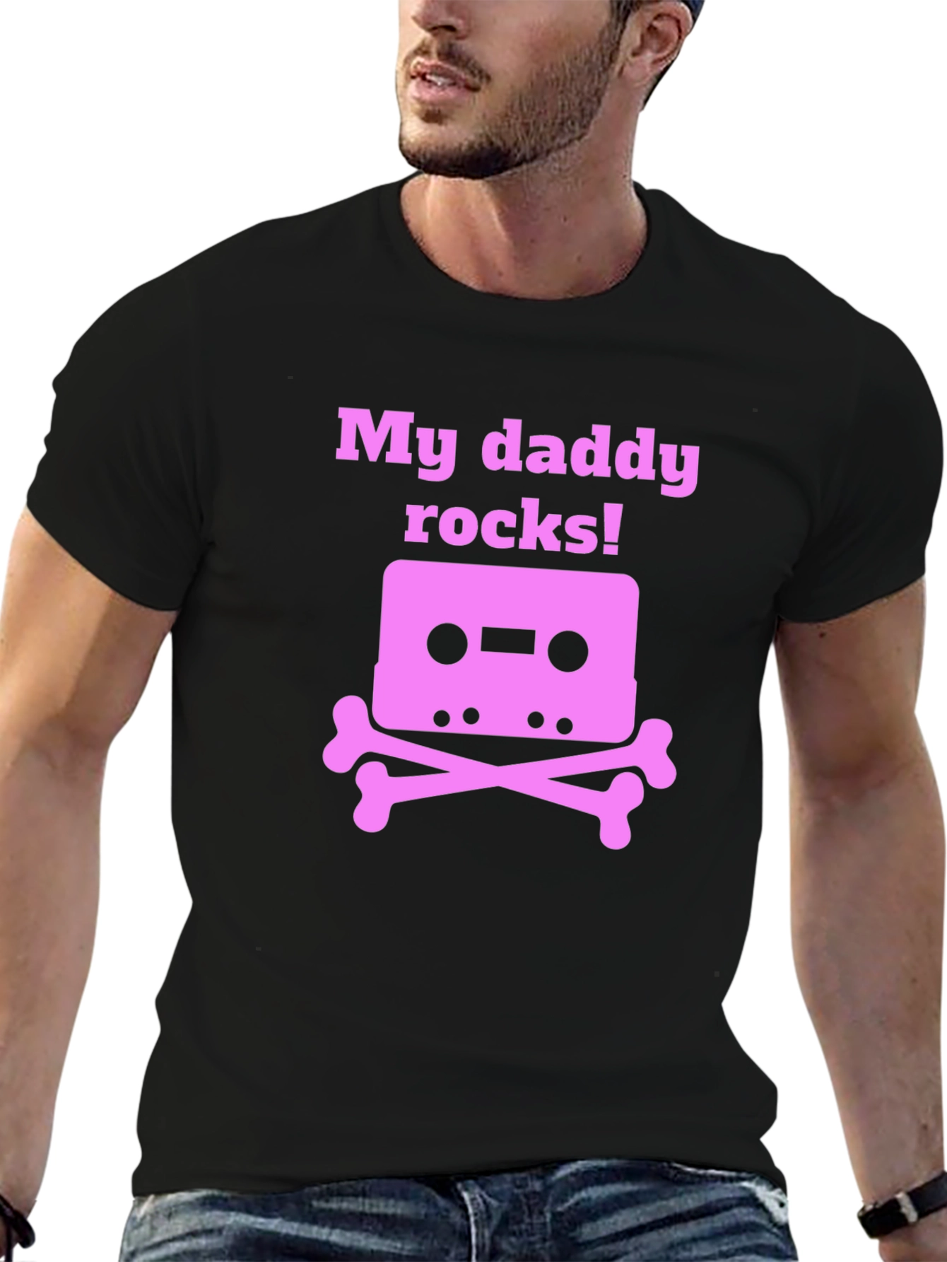 Black My Daddy Rocks! Cassette Skull T-Shirt view 6