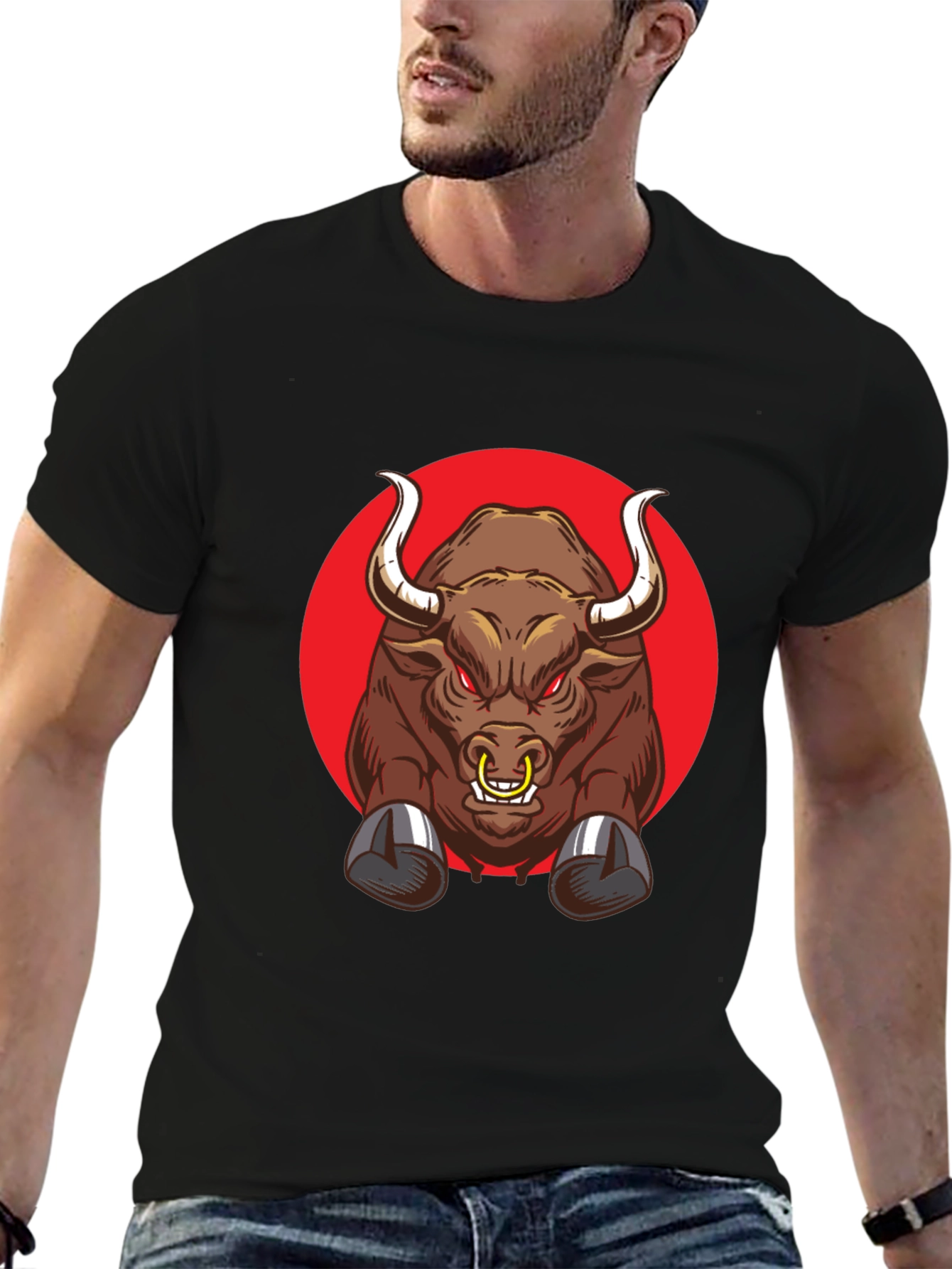 Black Angry Bull Graphic Black T-Shirt view 6