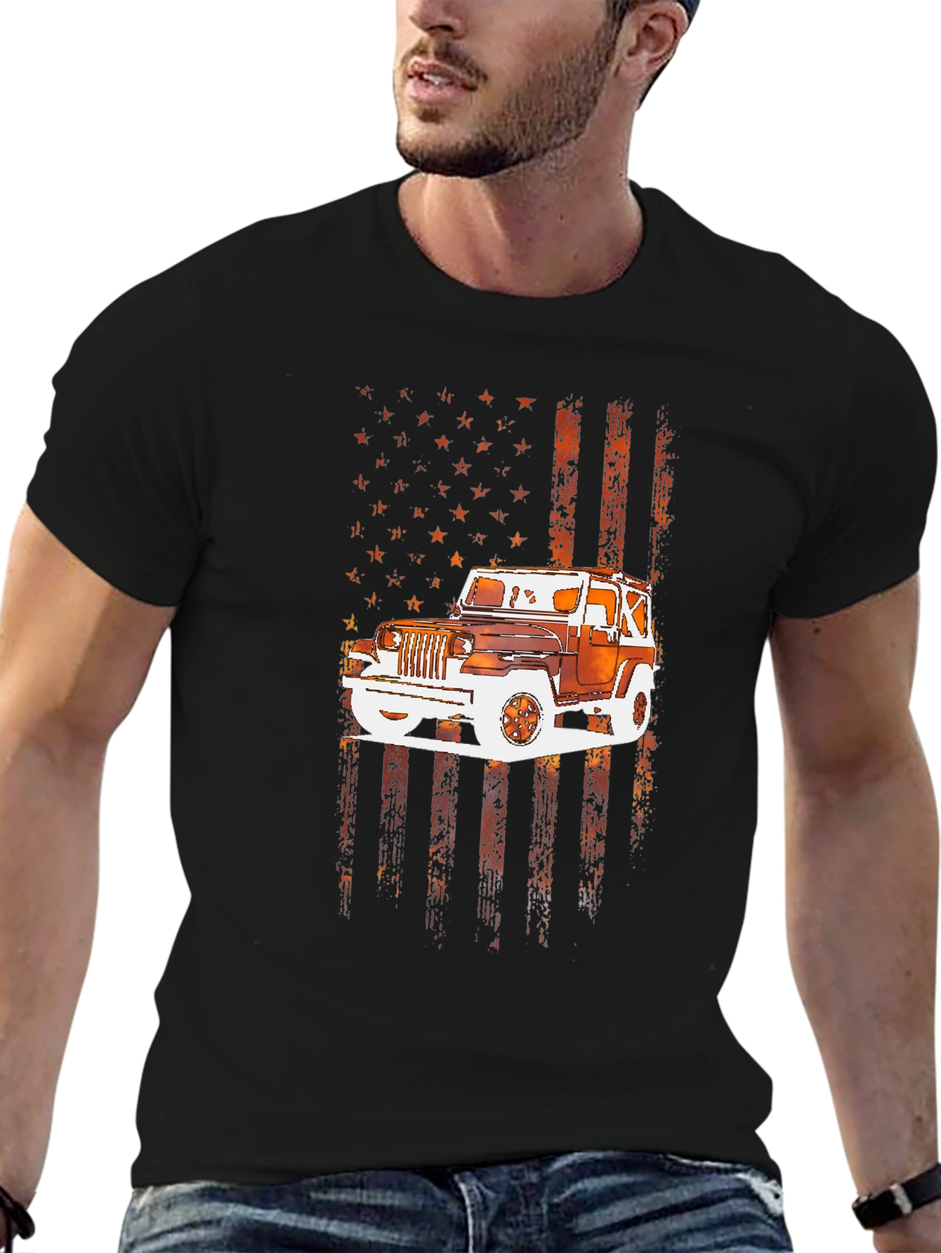 Black American Flag Jeep T-Shirt view 6