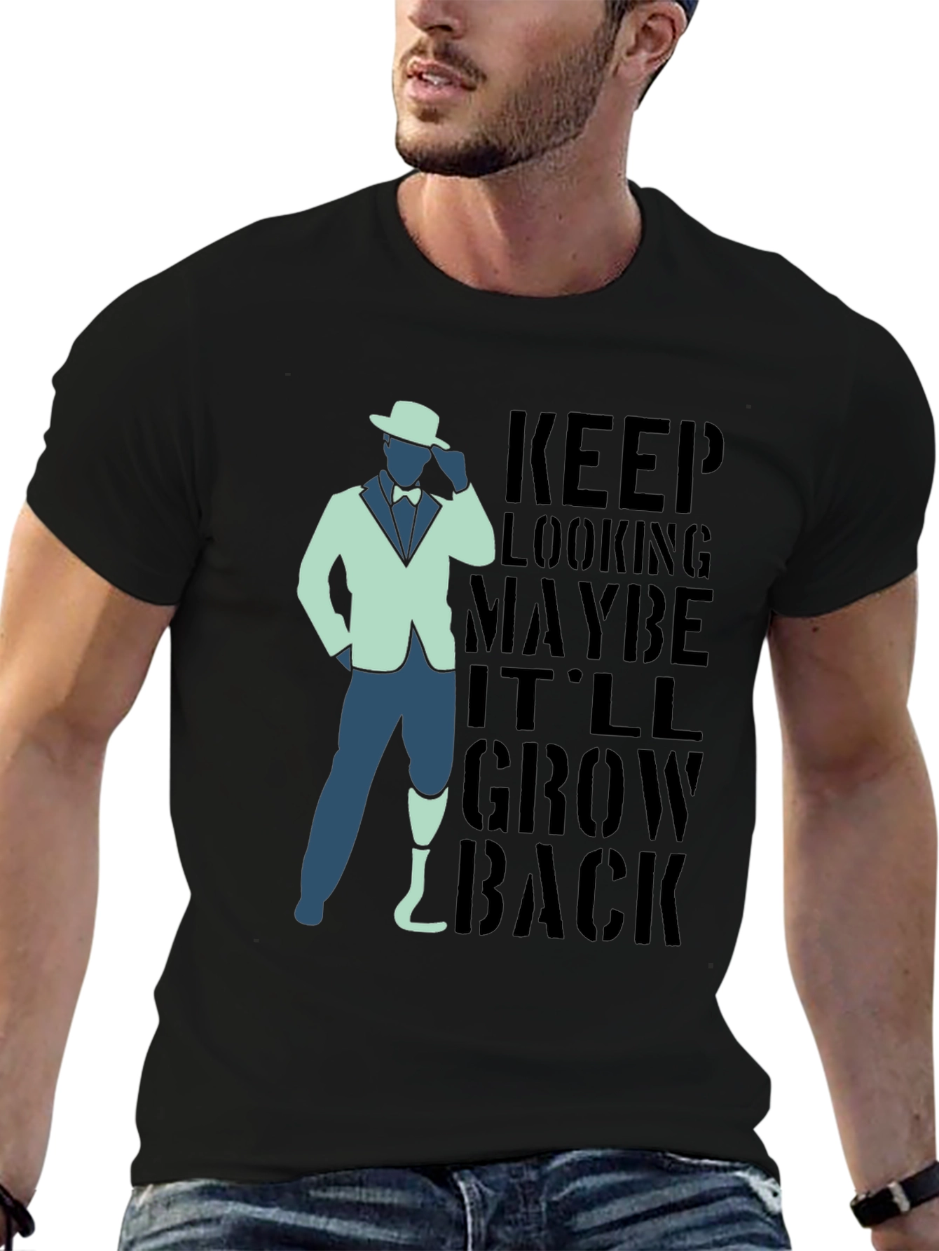 Black Keep Looking Humor Graphic T-Shirt view 6