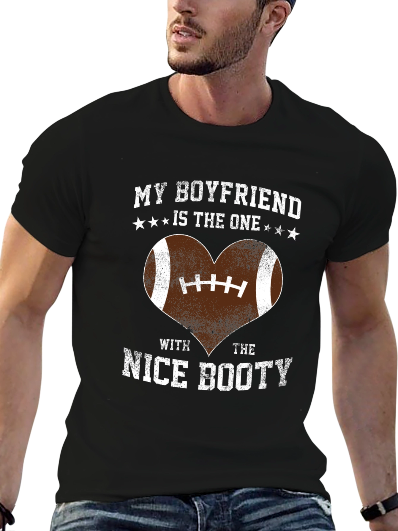 Black Boyfriend Nice Booty Football Heart T-Shirt view 6