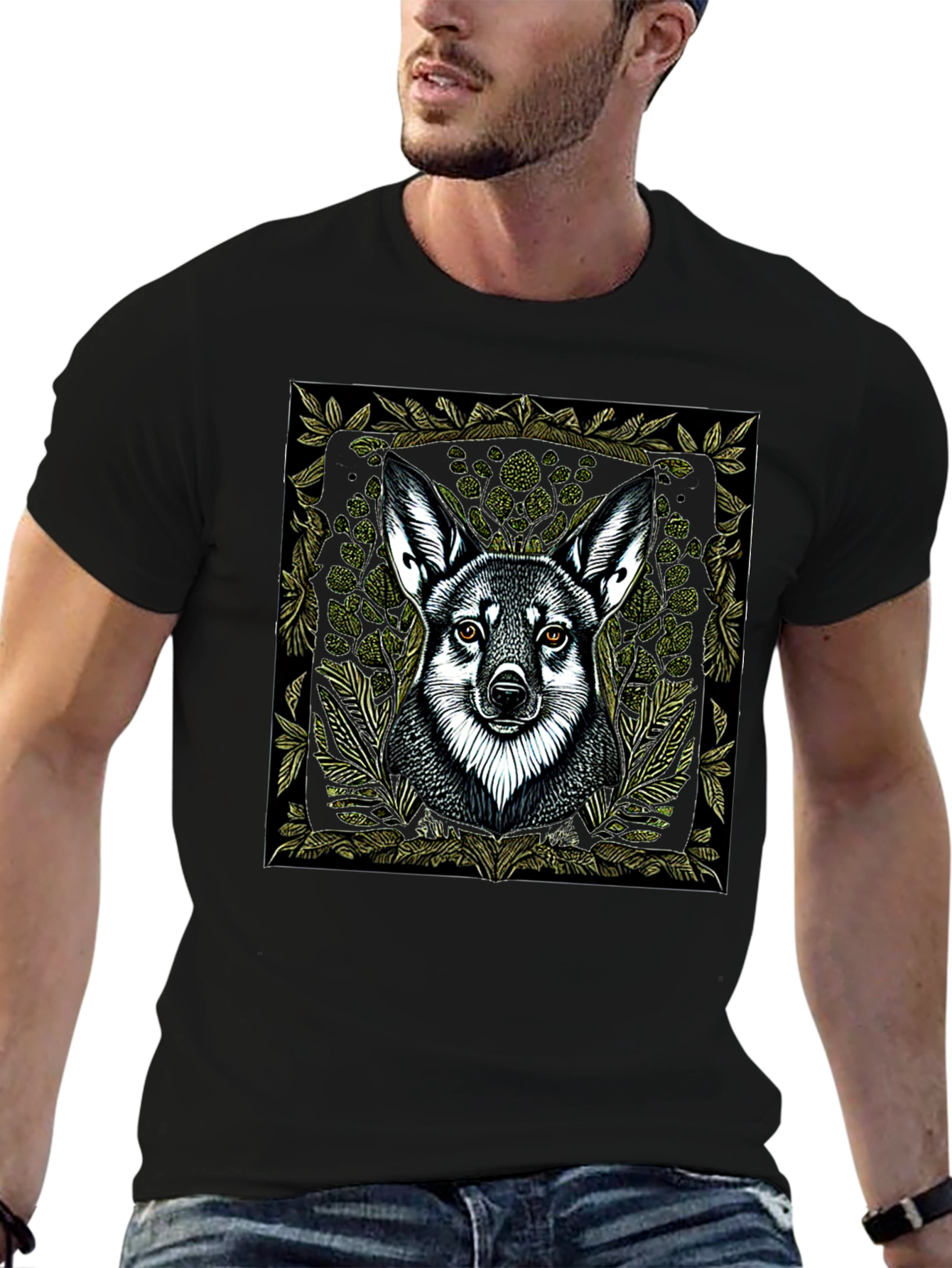 Black Wolf Graphic Print Black T-Shirt view 6