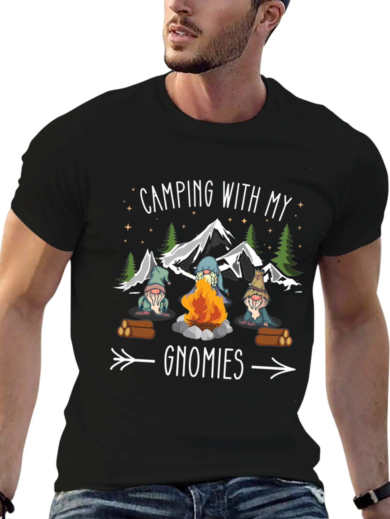 Black Camping with My Gnomies T-Shirt - Black view 6