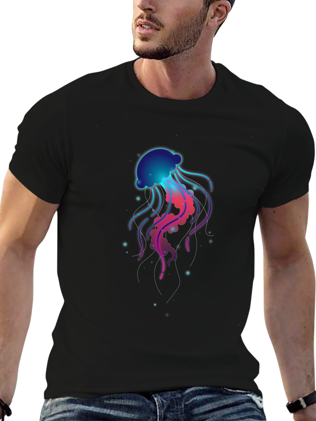 Black Neon Jellyfish Graphic T-Shirt - Unique Design view 6