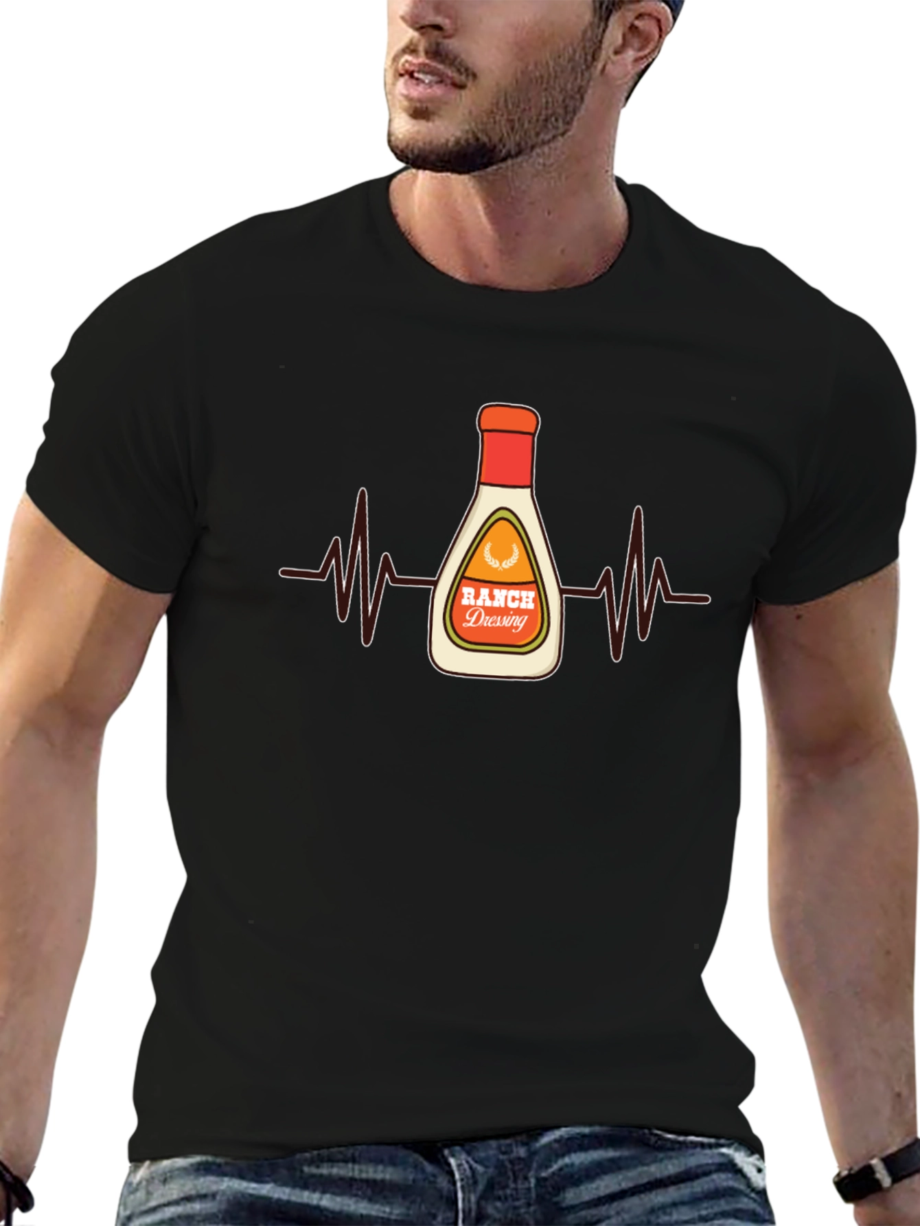 Black Ranch Dressing Heartbeat T-Shirt view 6