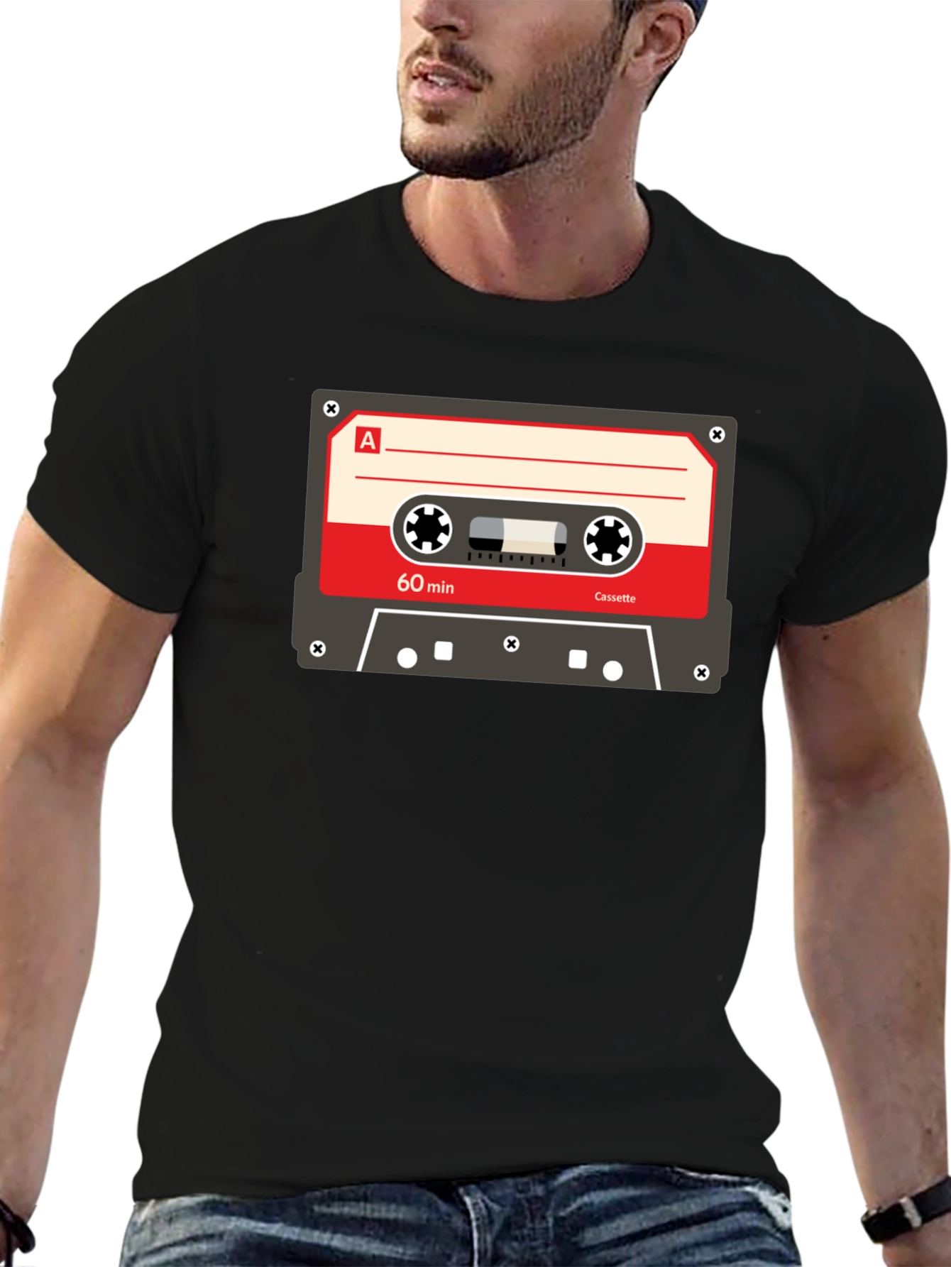 Black Retro Cassette Tape Graphic T-Shirt - Vintage Music Tee view 6
