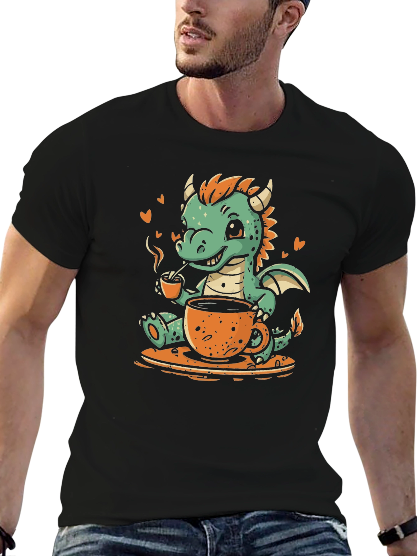 Black Cute Dragon Coffee Lover Graphic Tee view 6