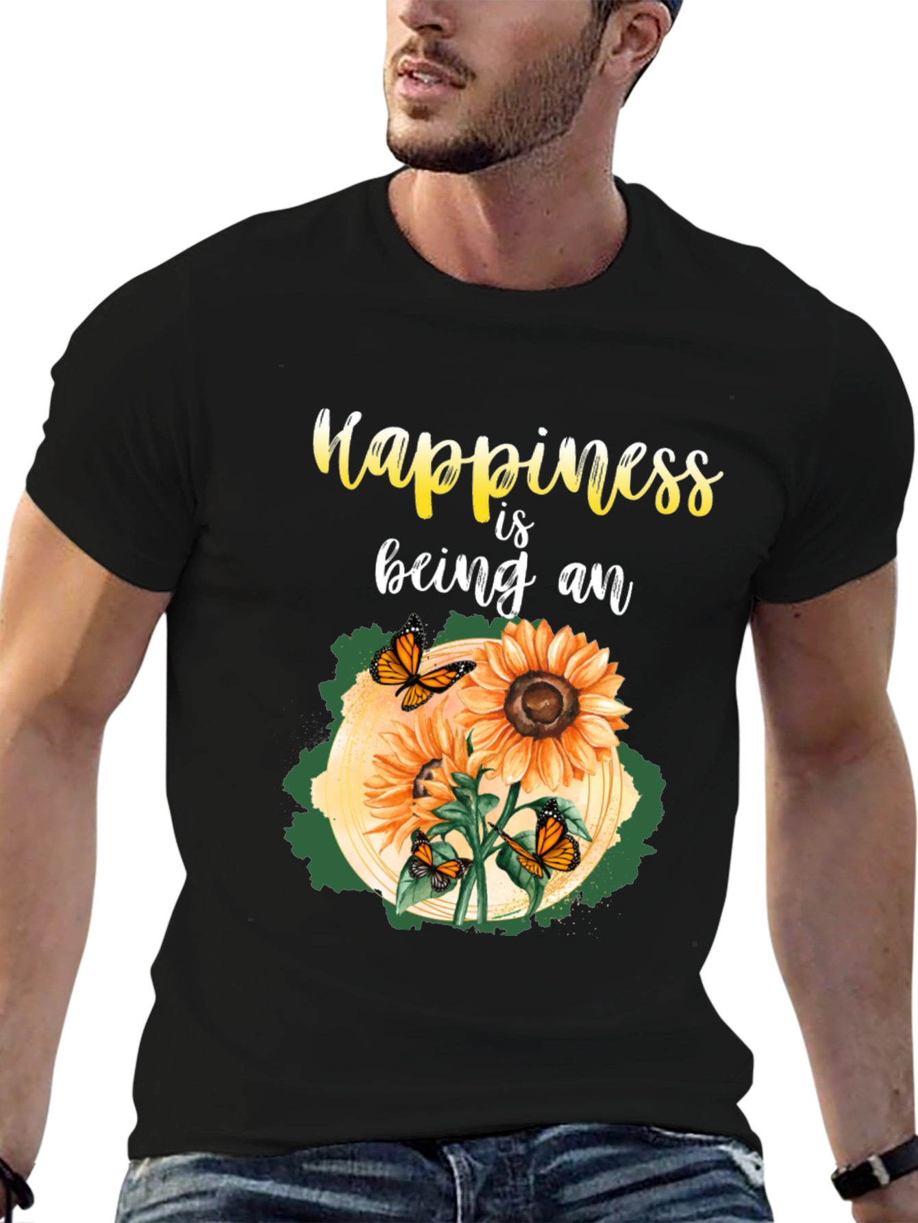 Black Happiness Sunflower Graphic T-Shirt view 6