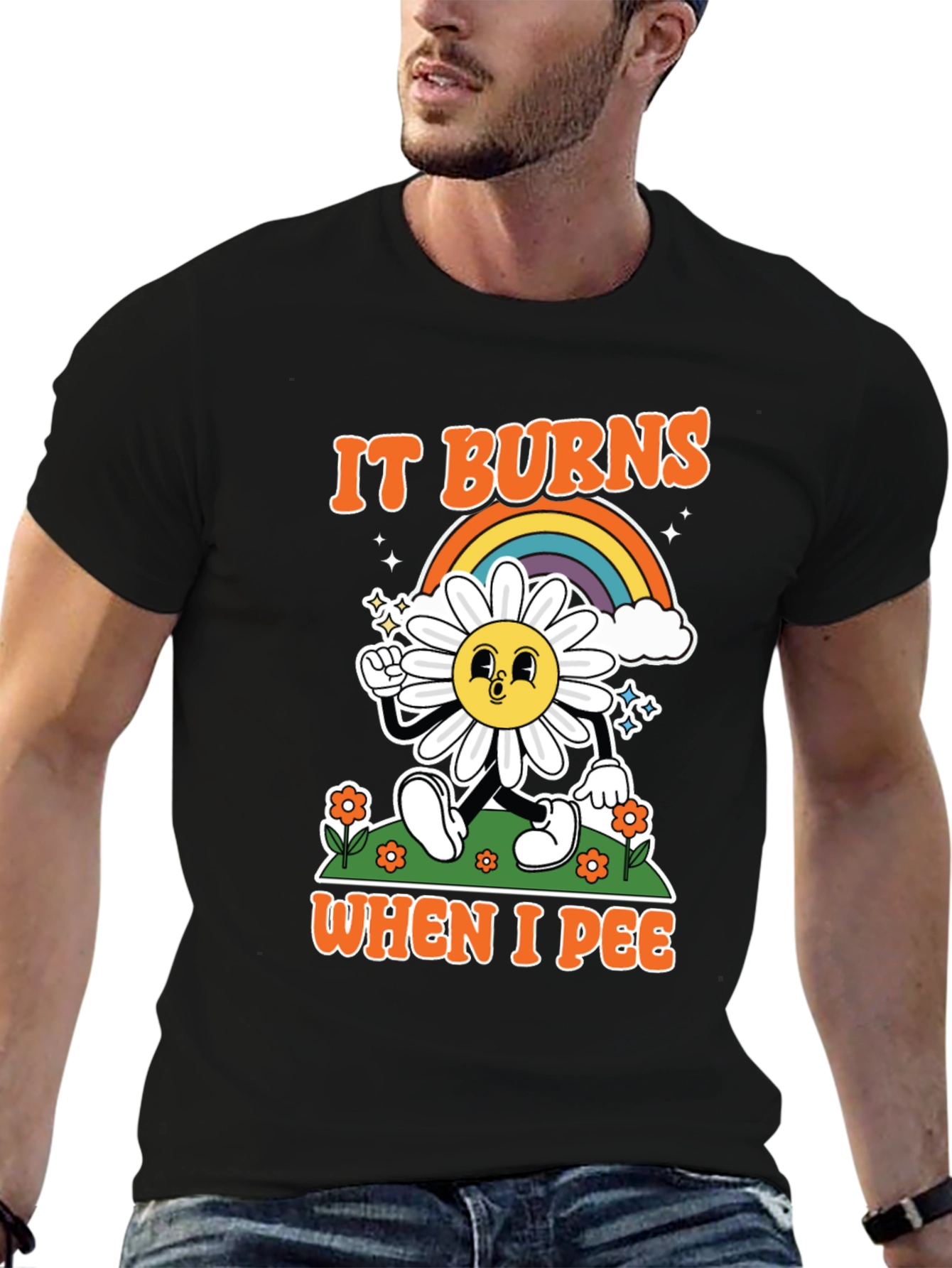 Black Funny It Burns When I Pee Graphic T-Shirt view 6