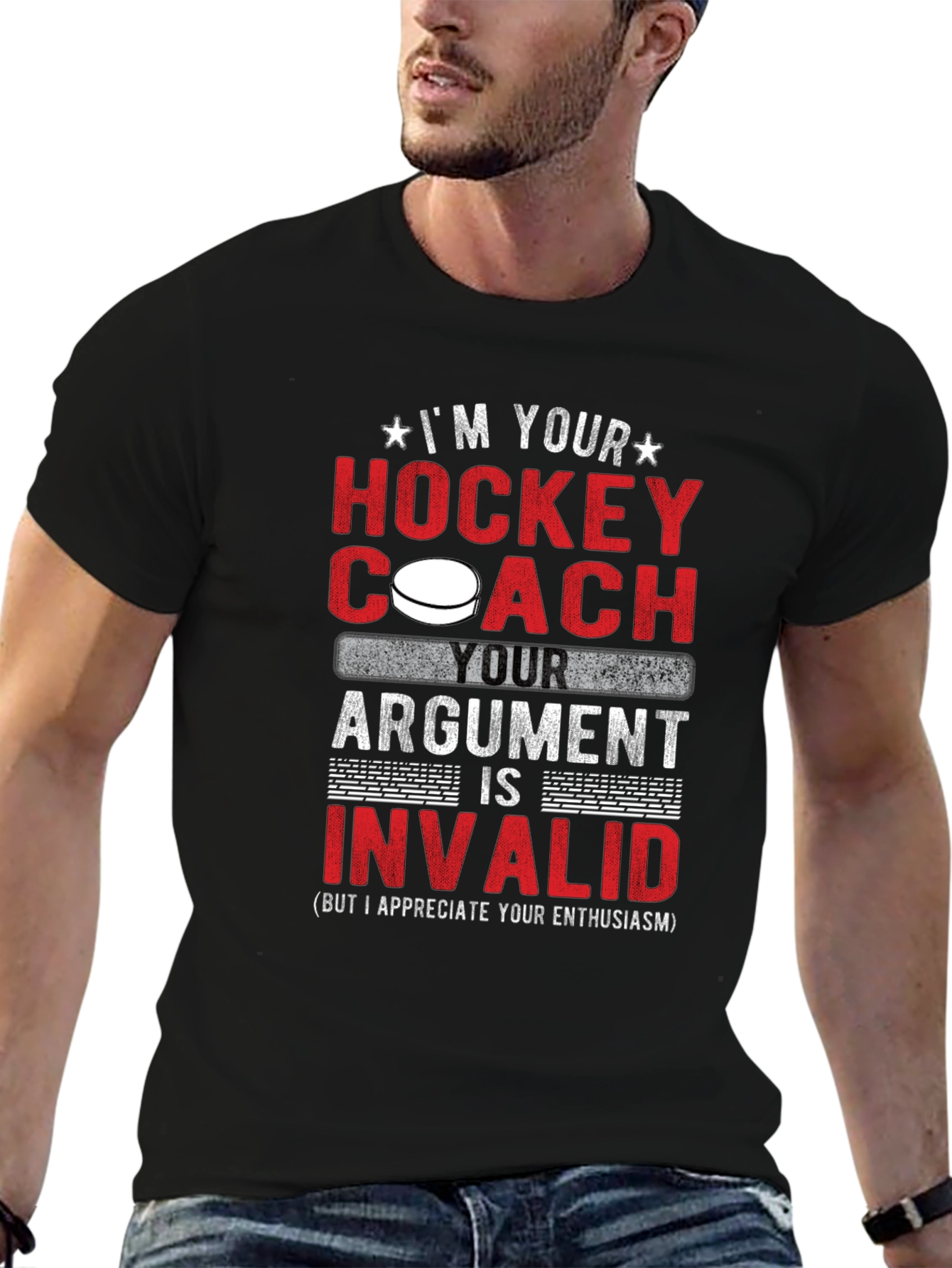 Black Hockey Coach Argument Invalid T-Shirt view 6