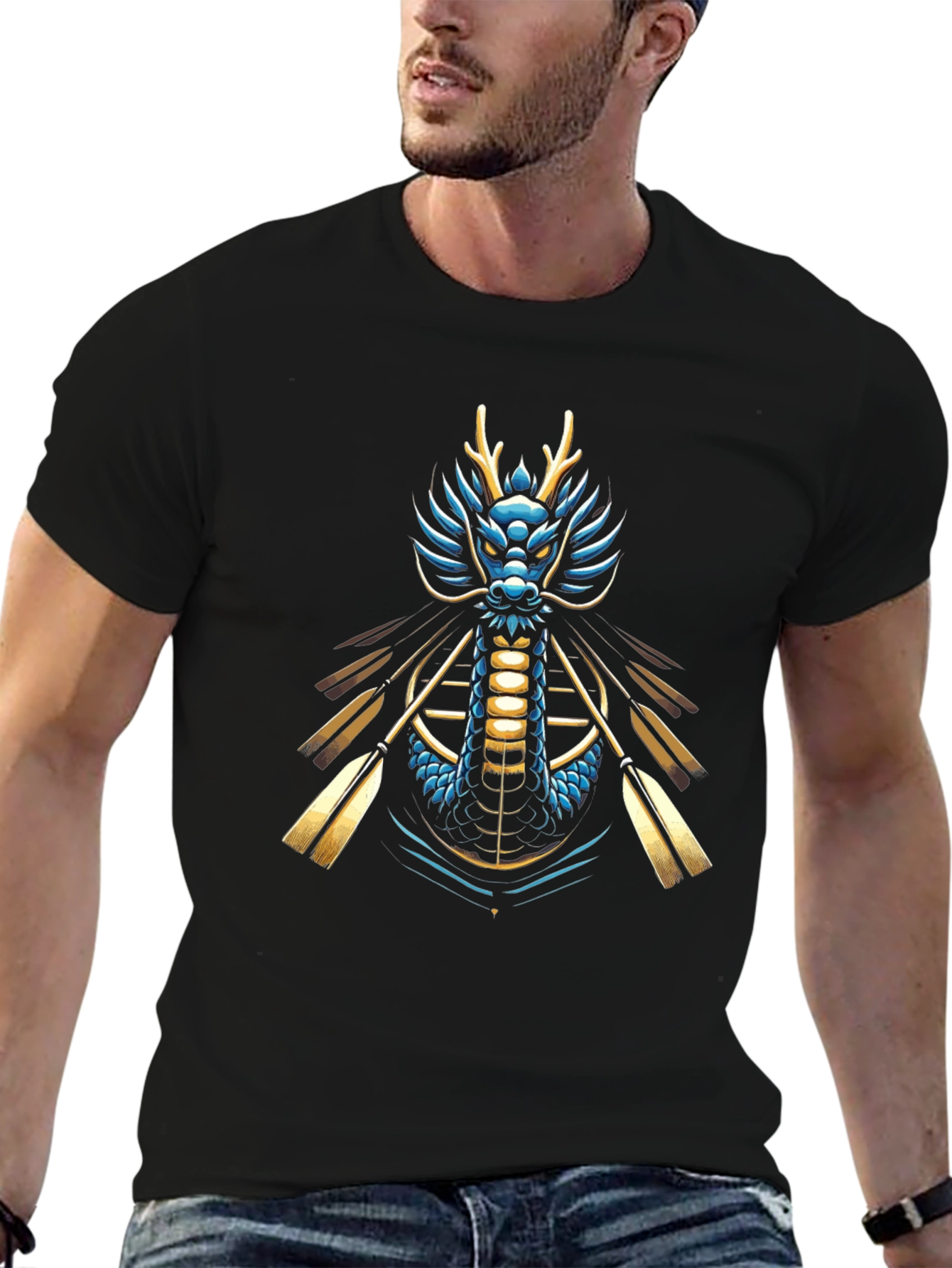 Black Dragon Boat T-Shirt - Unique Graphic Tee view 6