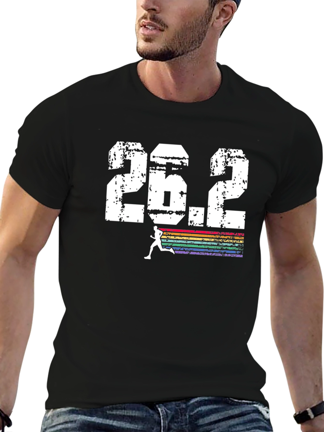 Black 26.2 Marathon Runner Graphic Tee - Black Cotton Blend view 6
