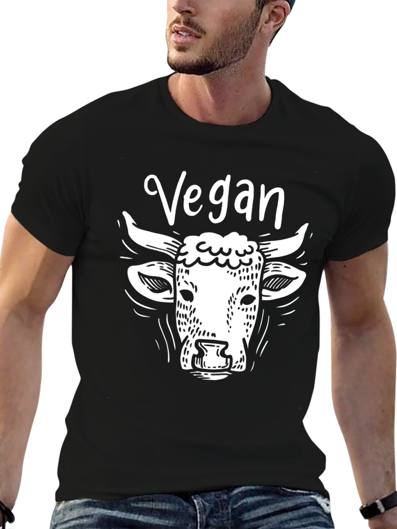 Black Vegan Cow Graphic T-Shirt - Unisex Black Tee view 6
