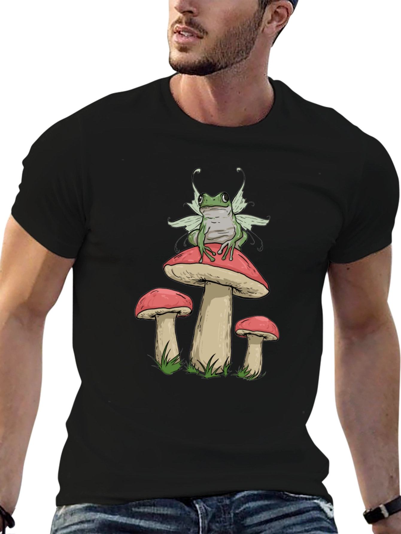 Black Frog Fairy Mushroom Graphic T-Shirt view 6
