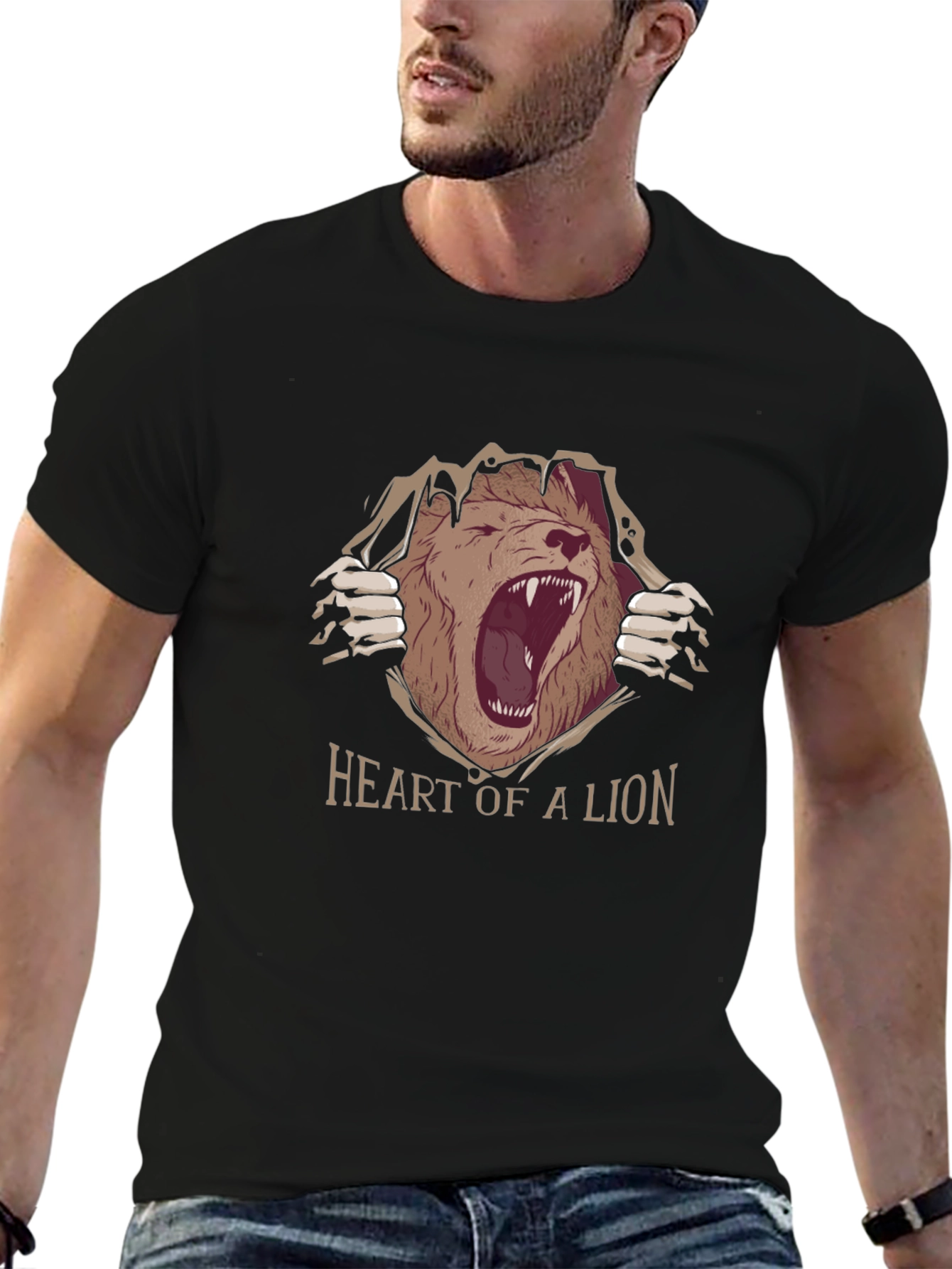 Black Heart of a Lion Graphic Tee - Black view 6