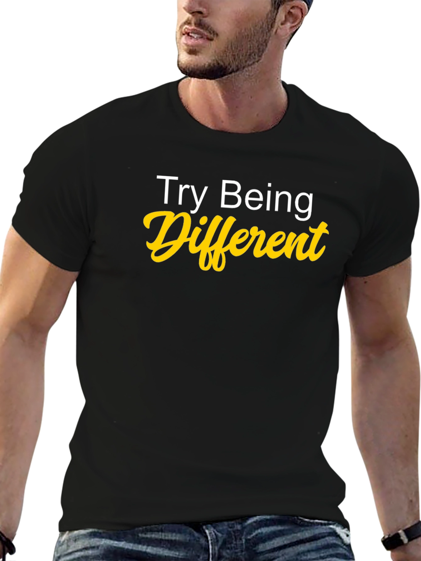 Black Try Being Different Graphic Tee view 6