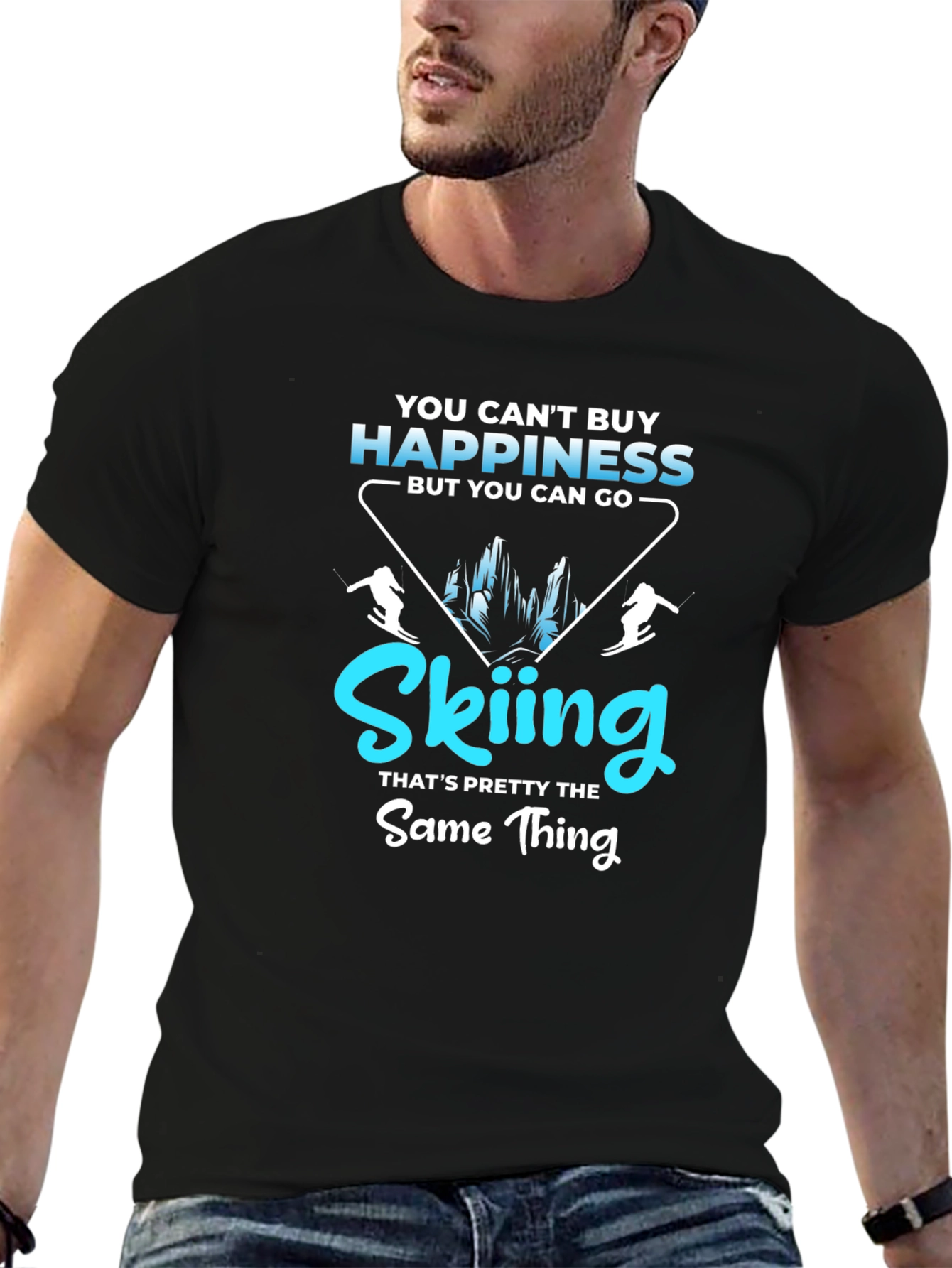 Black Skiing Happiness Graphic Tee - Black Cotton Comfort view 6