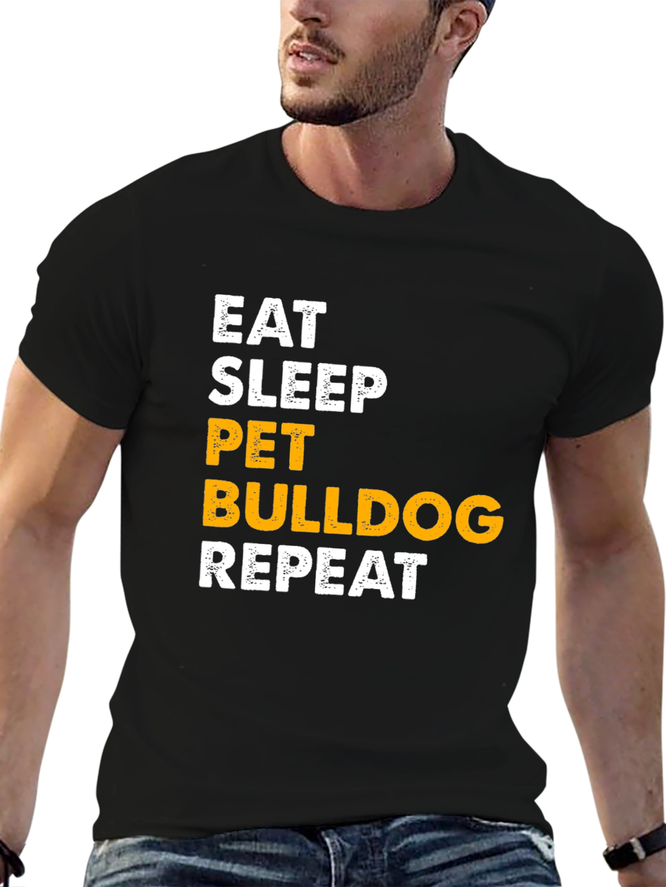 Black Eat Sleep Pet Bulldog Repeat Black T-Shirt view 6