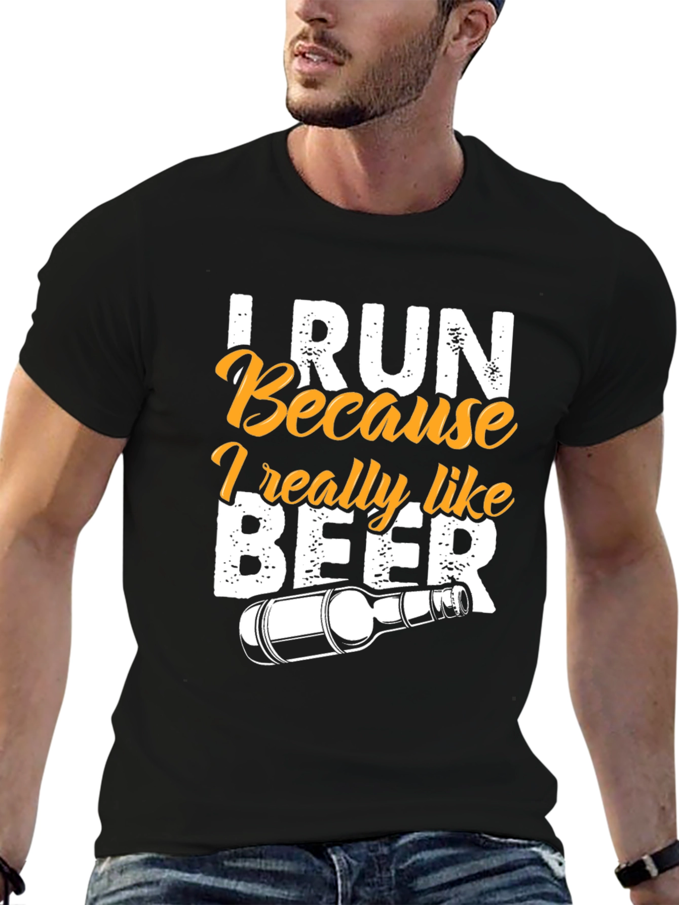 Black I Run Because I Really Like Beer T-Shirt view 6
