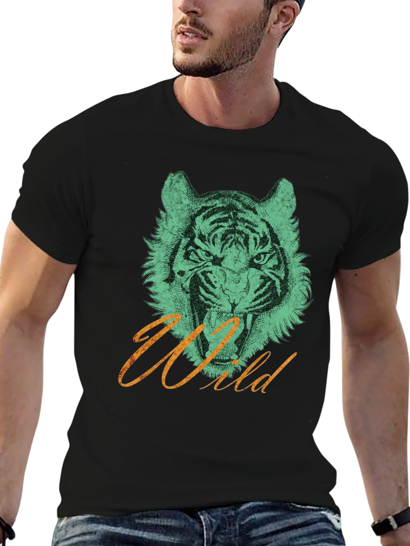 Black Wild Tiger Graphic Tee view 6