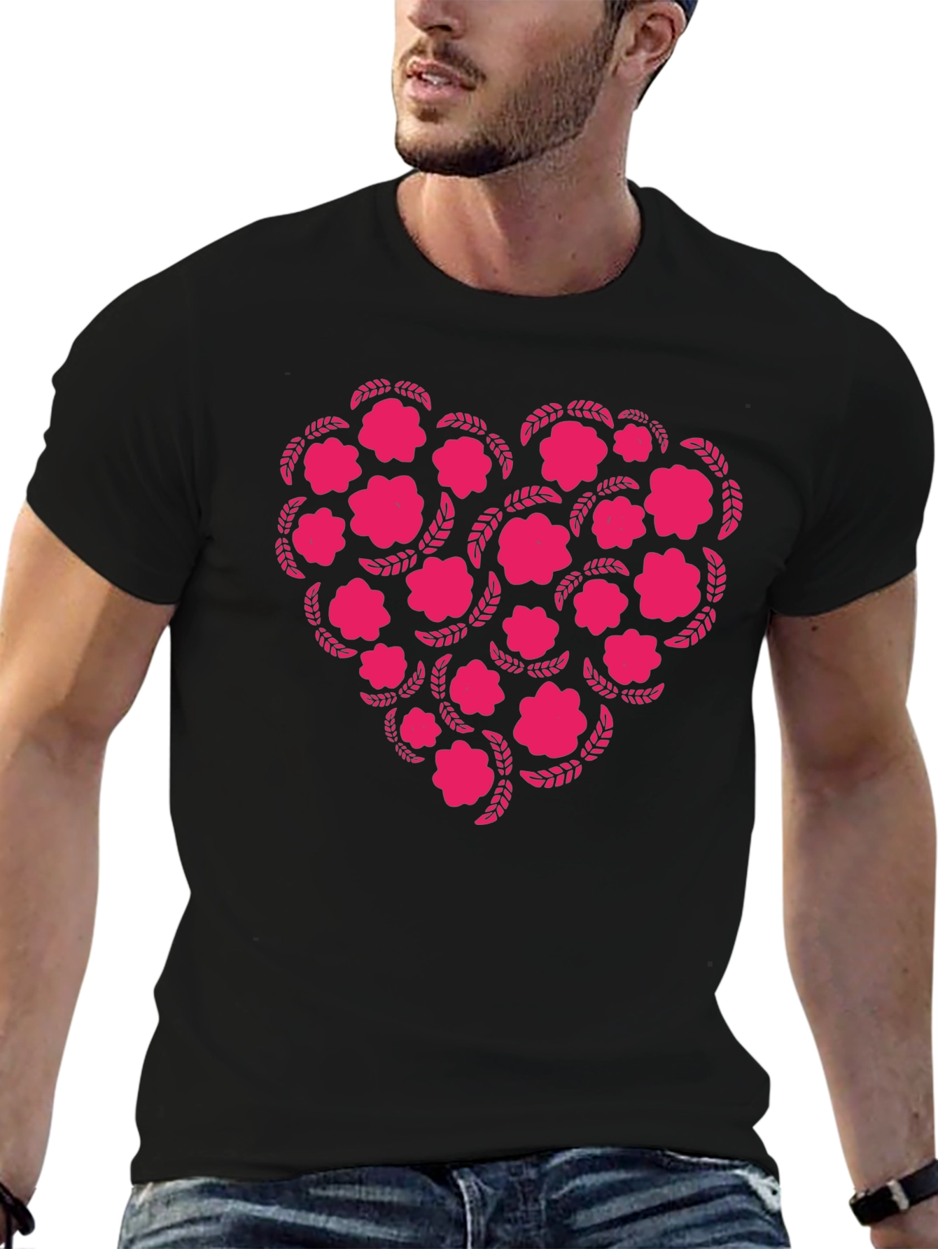 Black Floral Heart Graphic Tee - Black view 6