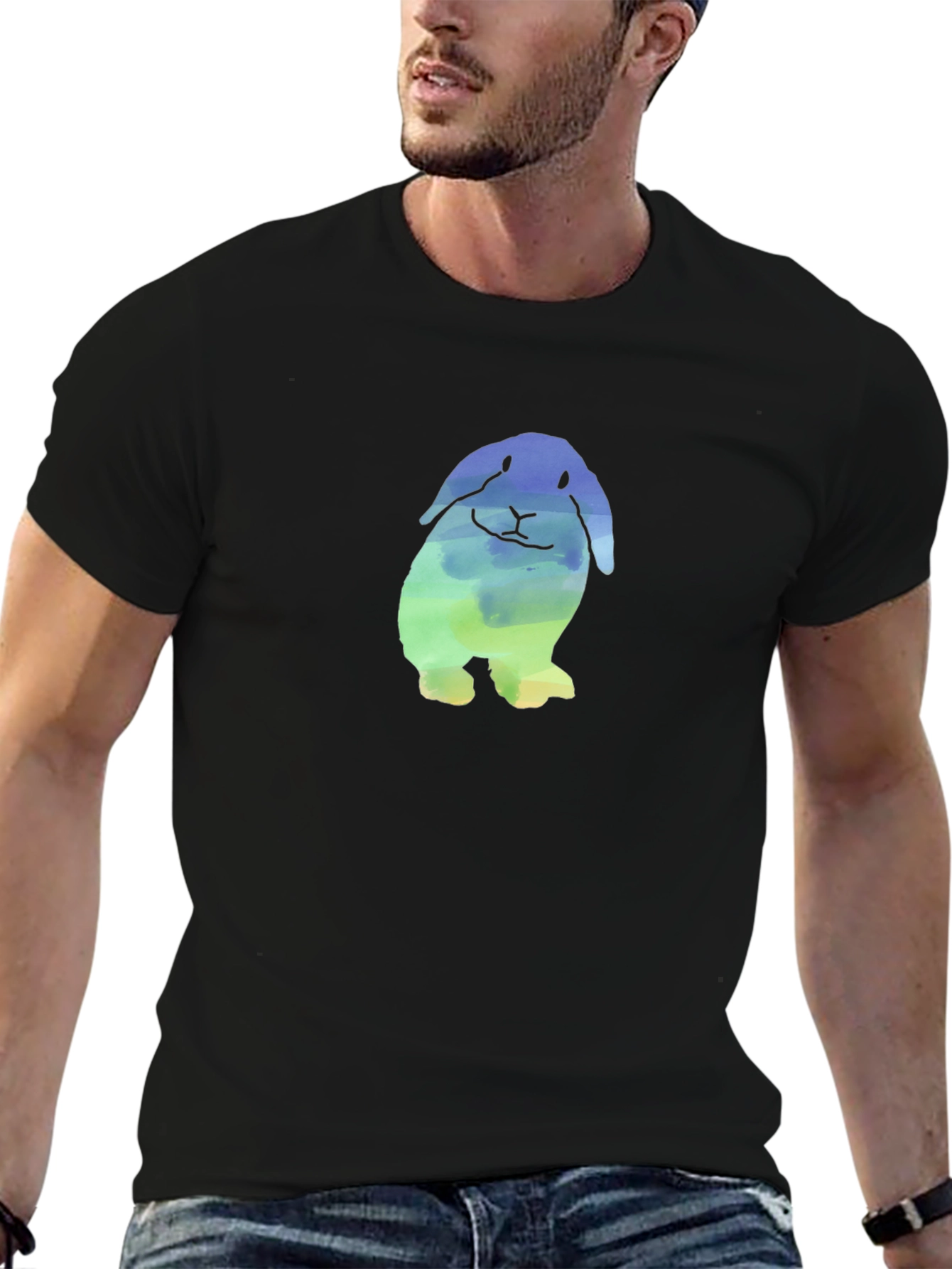 Black Watercolor Bunny Graphic T-Shirt - Soft & Stylish view 6