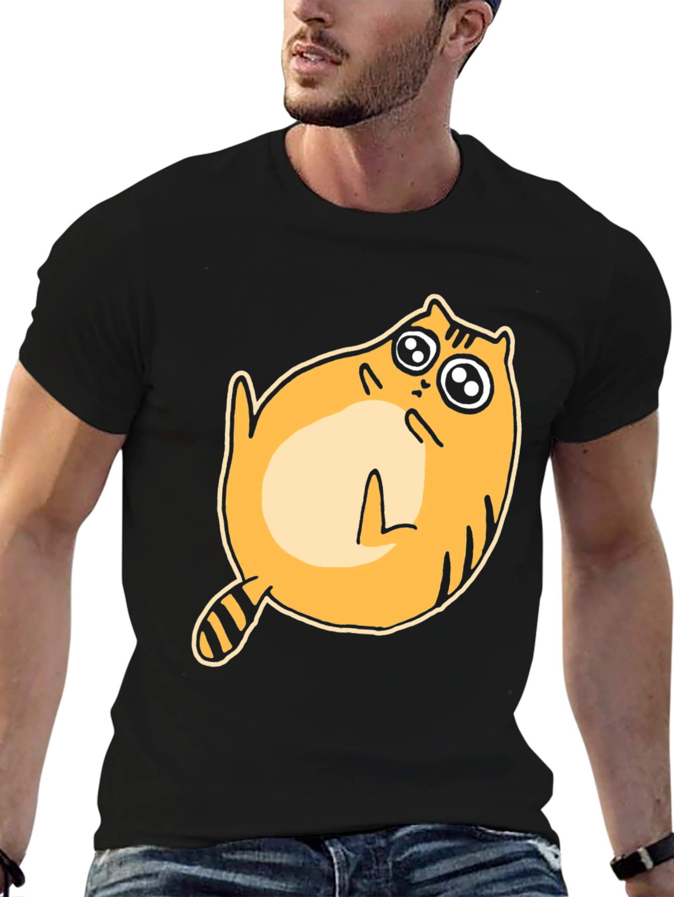 Black Funny Cat T-Shirt - Cute Cartoon Feline Tee view 6