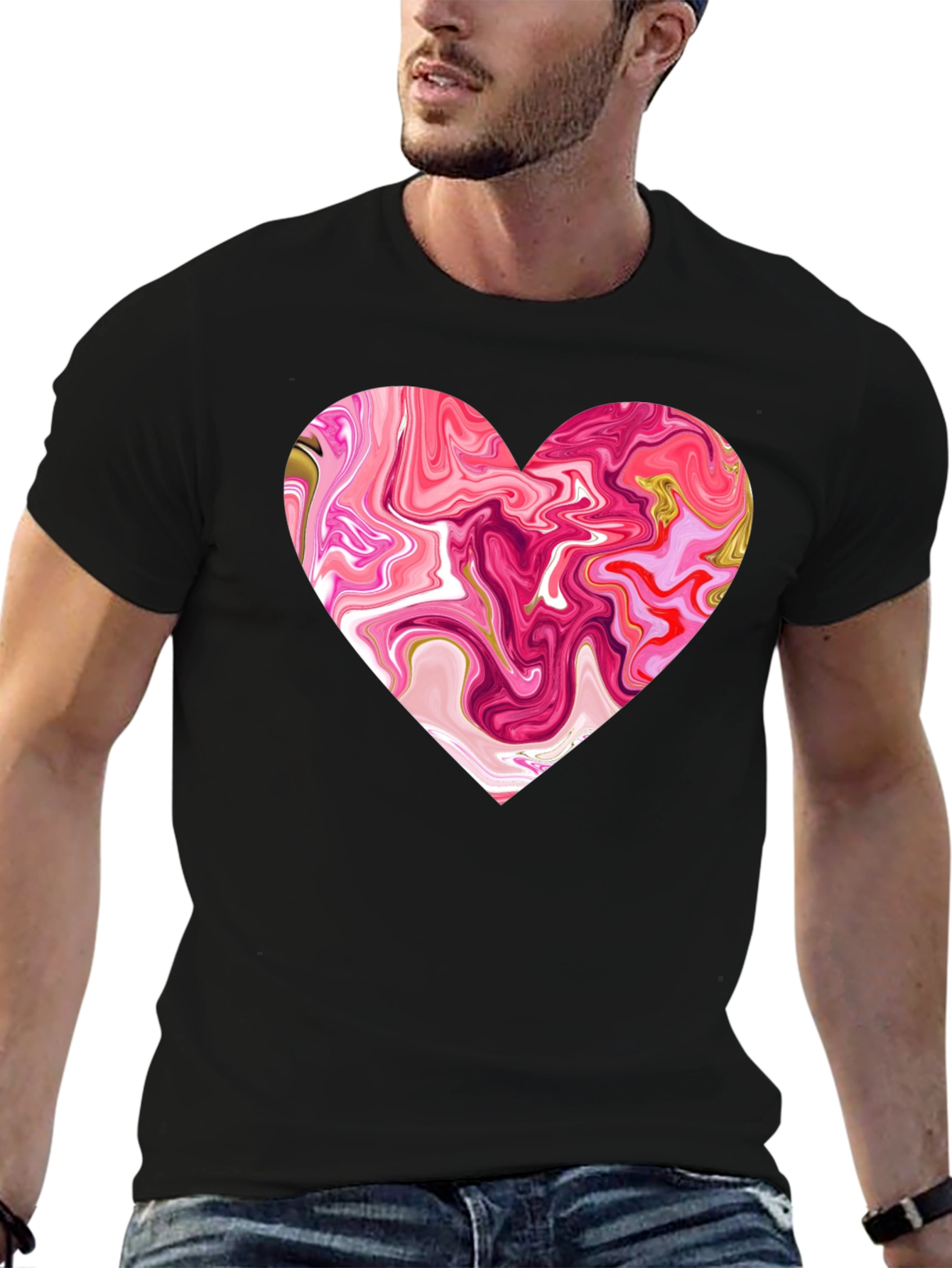 Black Heart Swirl Graphic Tee - Soft Cotton Blend view 6
