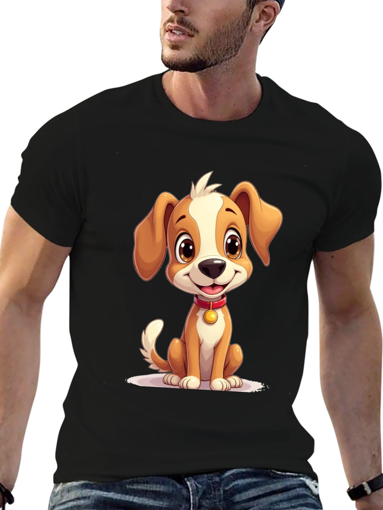 Black Cute Puppy Graphic T-Shirt - Soft Cotton Blend view 6