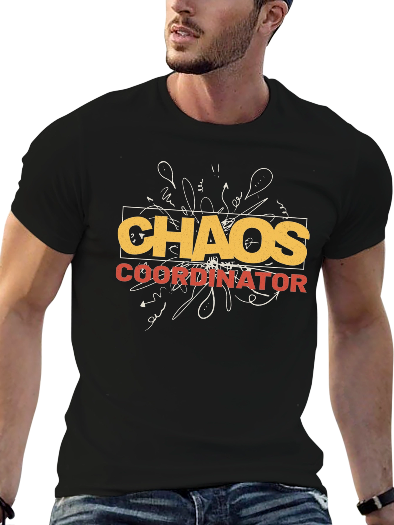 Black Chaos Coordinator Graphic Tee -  Novelty Men's T-Shirt view 6