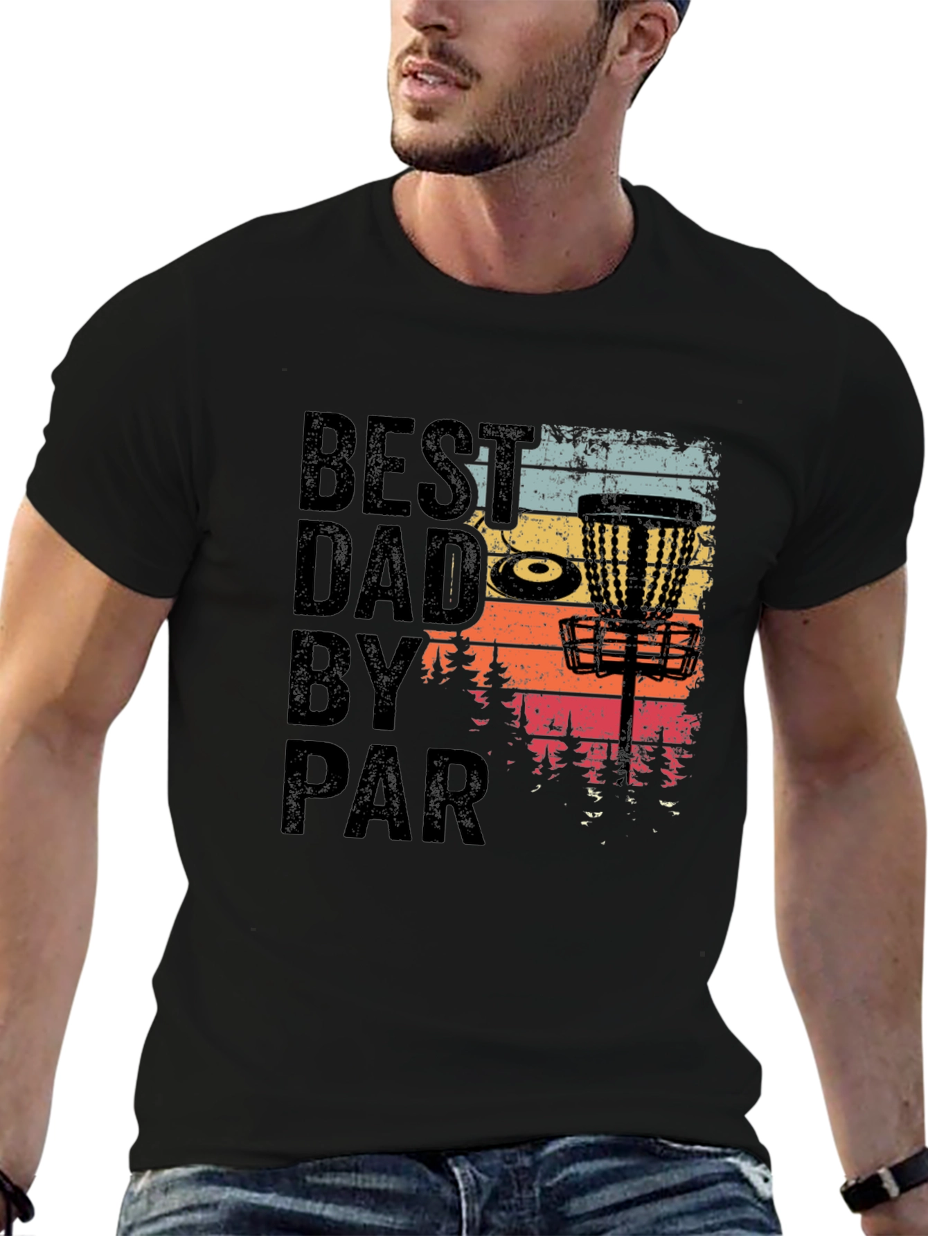 Black Best Dad by Par Disc Golf T-Shirt view 6