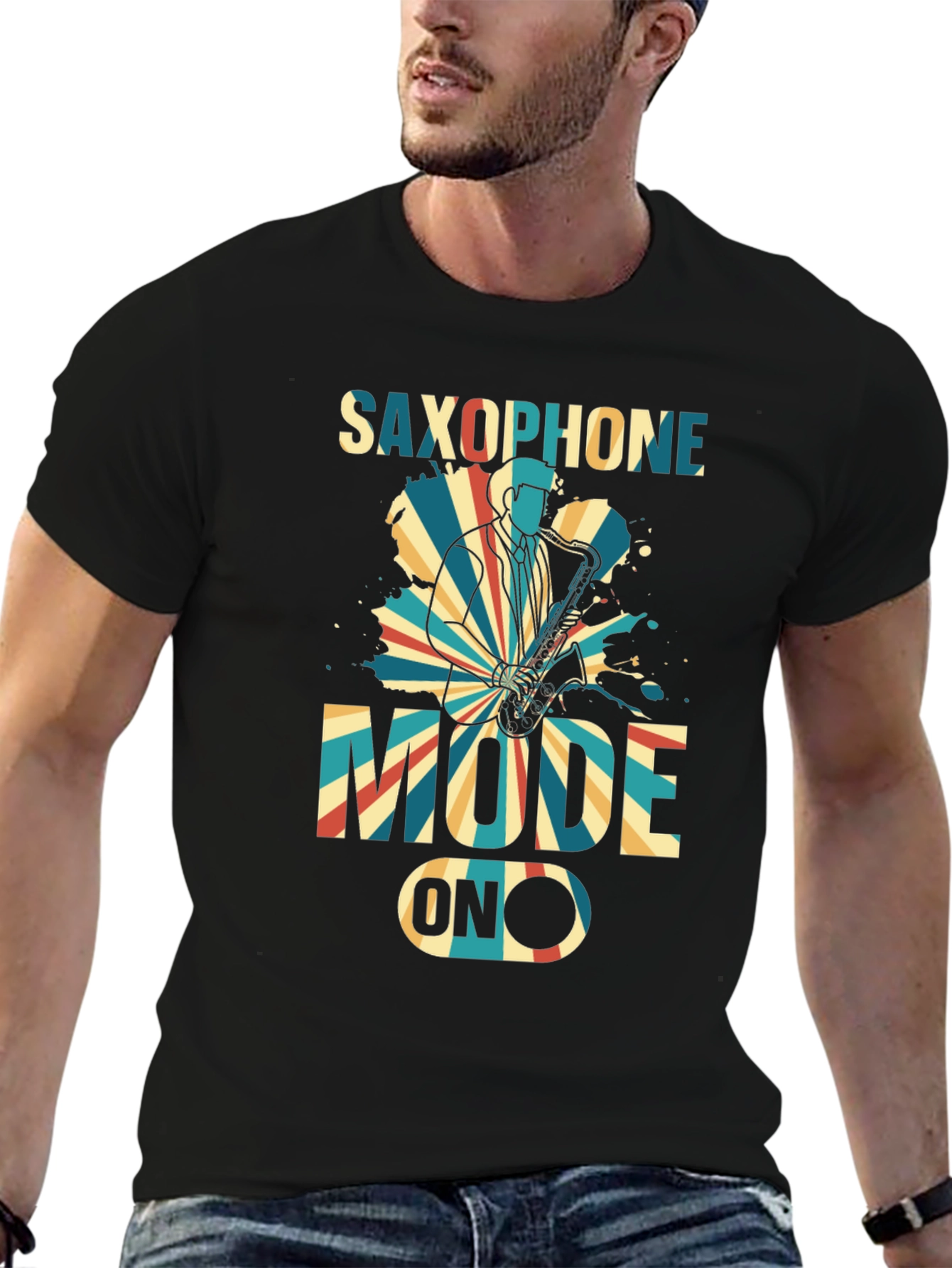 Black Saxophone Mode ON Graphic T-Shirt view 6