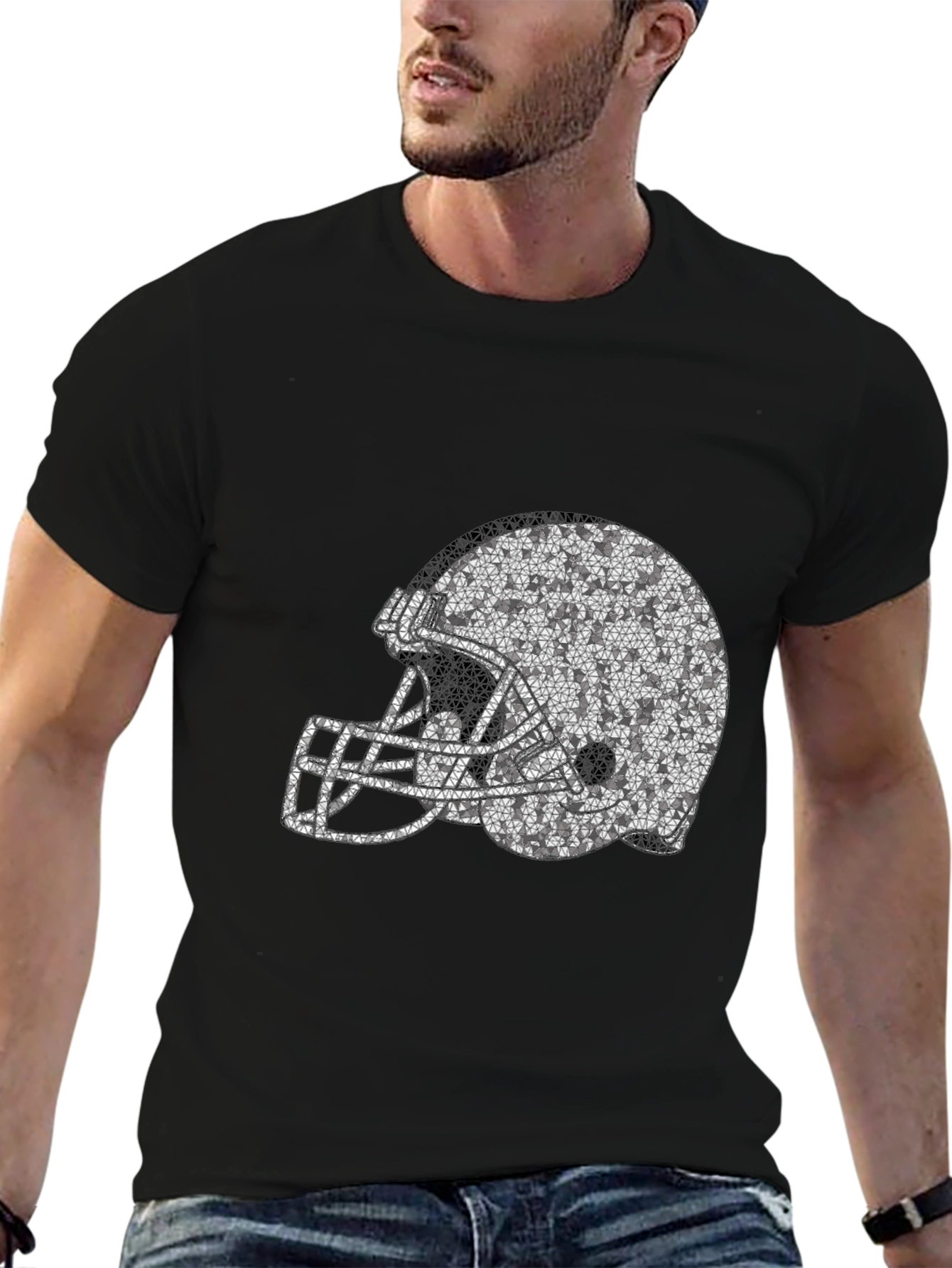 Black Football Helmet Graphic Tee - Black T-Shirt view 6
