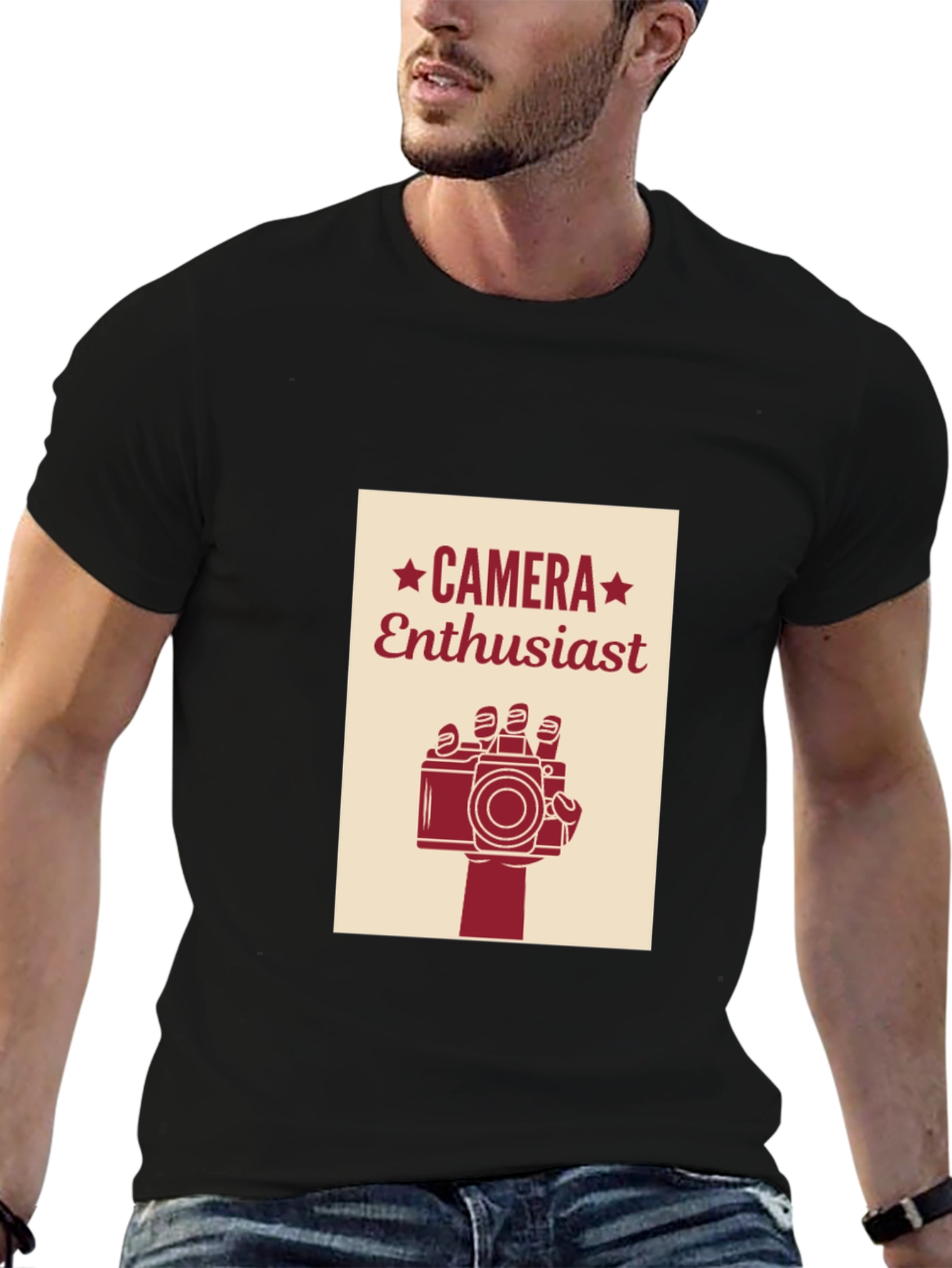Black Camera Enthusiast Graphic Tee - Black Cotton T-Shirt view 6