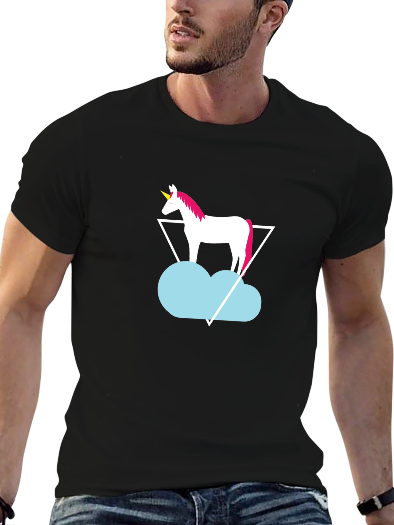 Black Unicorn Cloud Graphic Tee - Black Cotton T-Shirt view 6