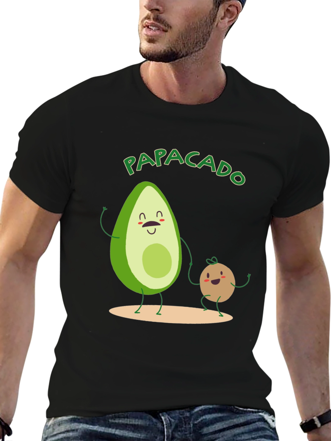 Black Papacado Men's T-Shirt - Avocado Dad Father's Day Tee view 6