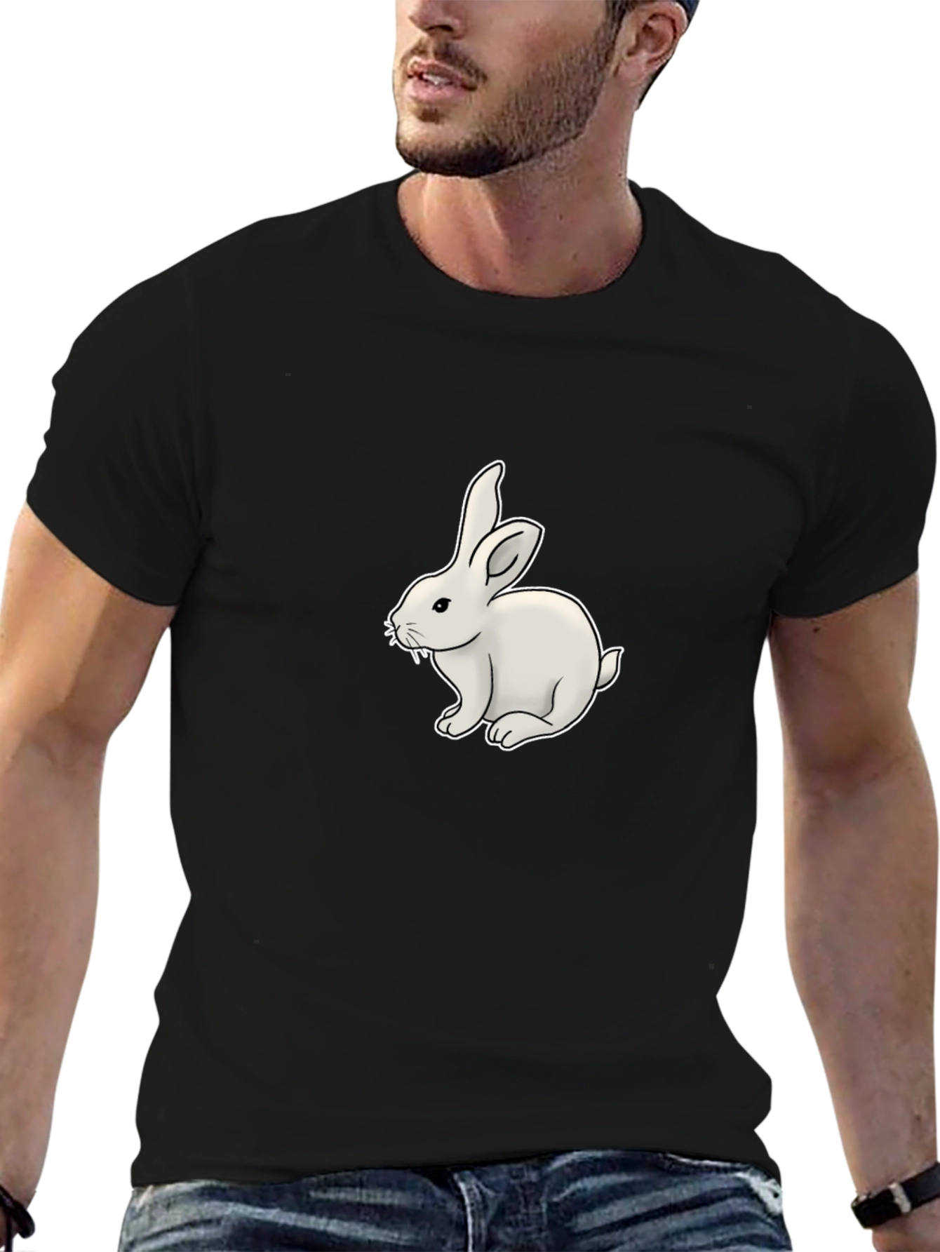 Black Bunny Graphic Tee - Black Cotton T-Shirt view 6