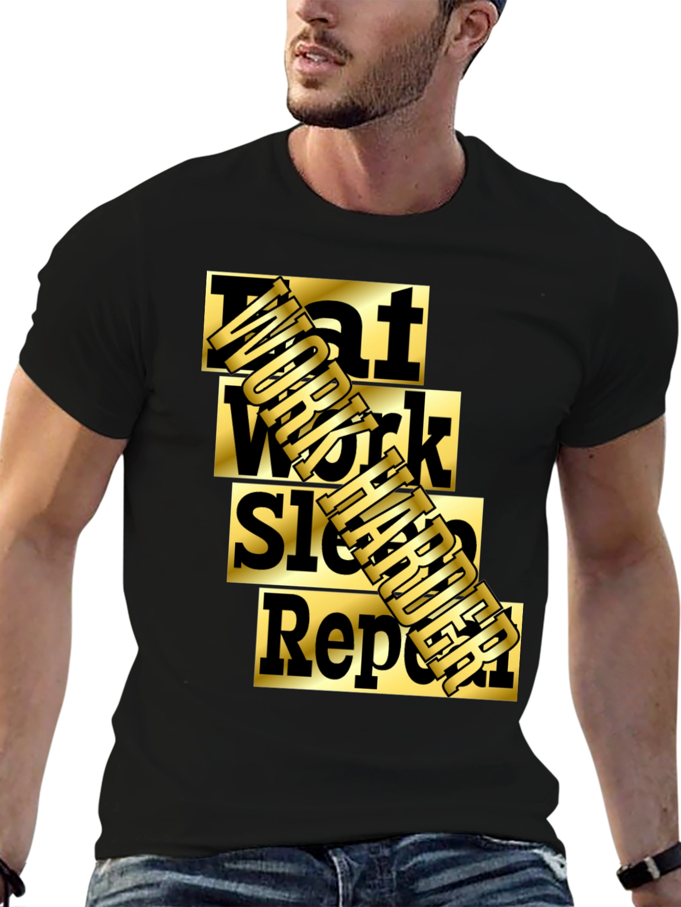 Black Eat Work Sleep Burger Repeat Graphic T-Shirt view 6