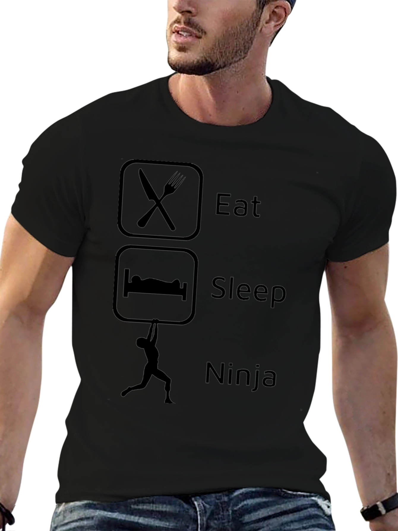 Black Eat Sleep Ninja T-Shirt - Black Graphic Tee view 6