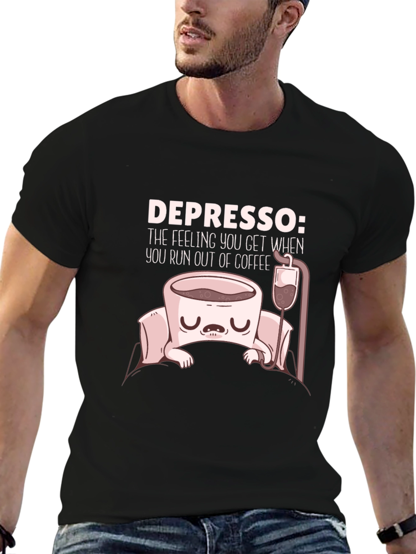 Black Depresso Coffee T-Shirt - Run Out of Coffee Funny Tee view 6